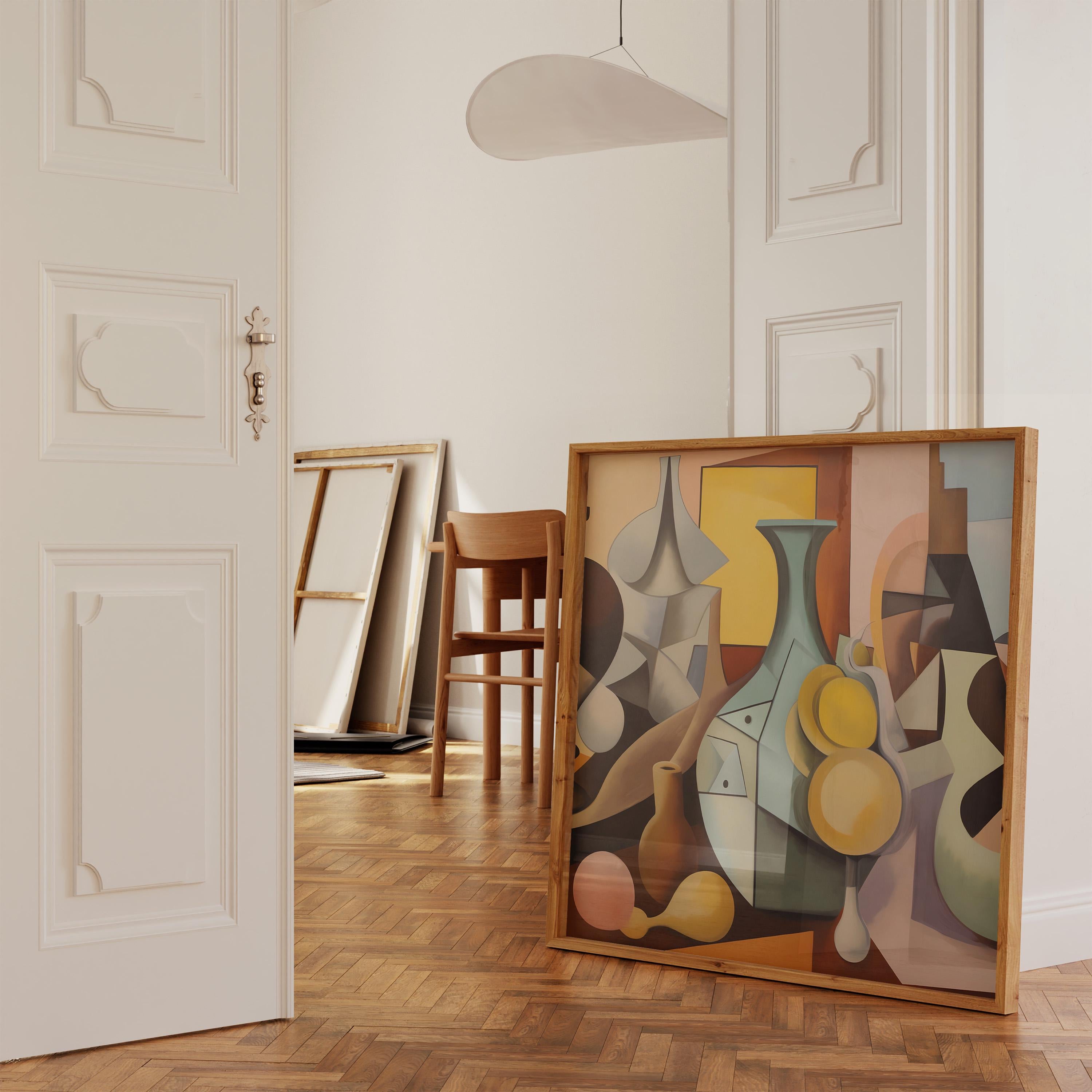 The Cubist Table: Geometric Still Life Art Print | Modern Abstract Framed Wall Decor