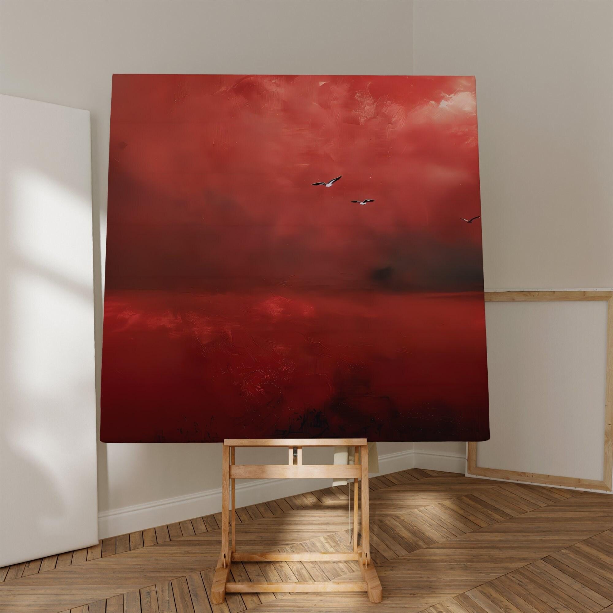 Crimson Sky Canvas Art - Vibrant Red Abstract Minimalist Design