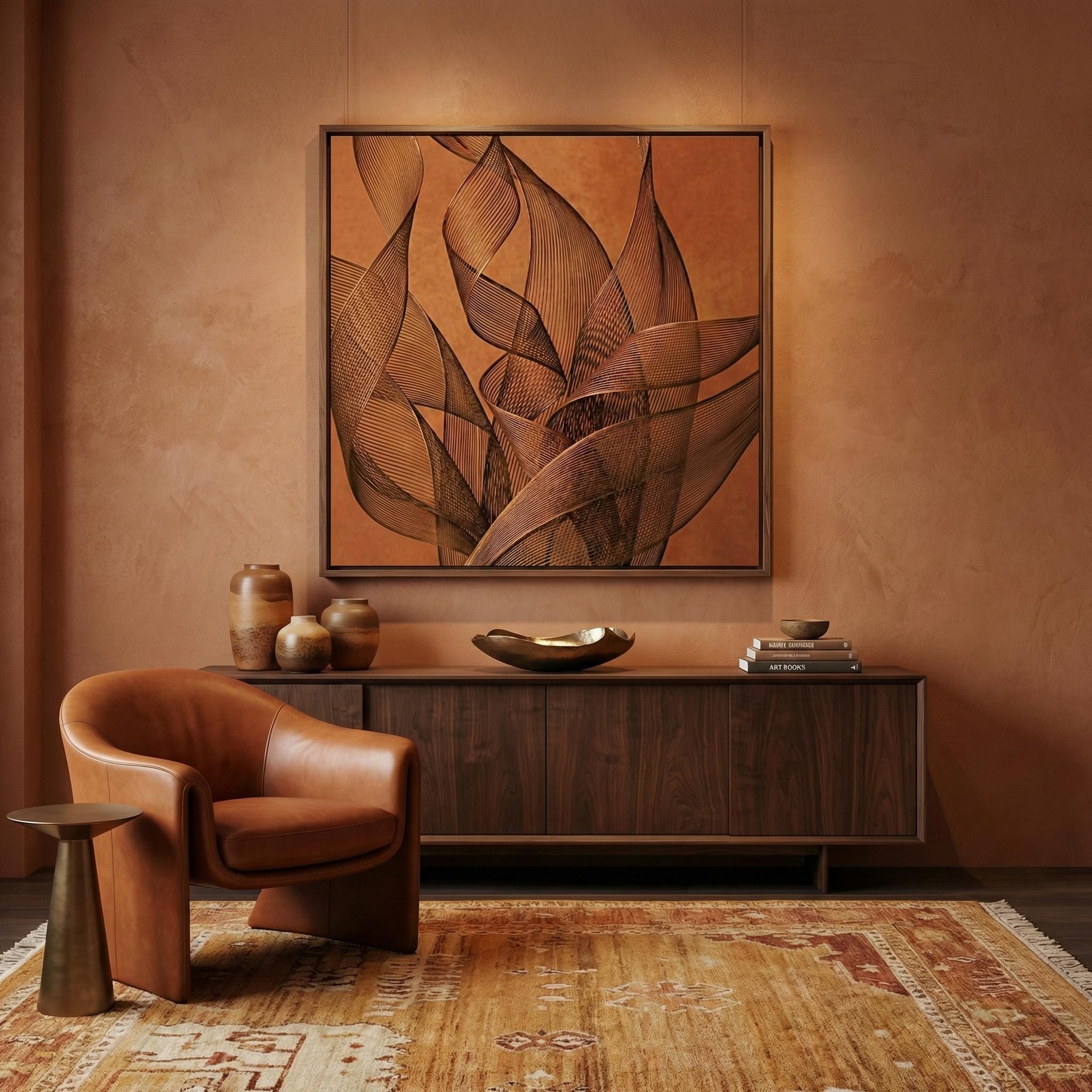 Copper Mesh Wall Art: Abstract Burnt Orange Design (Canvas or Print)