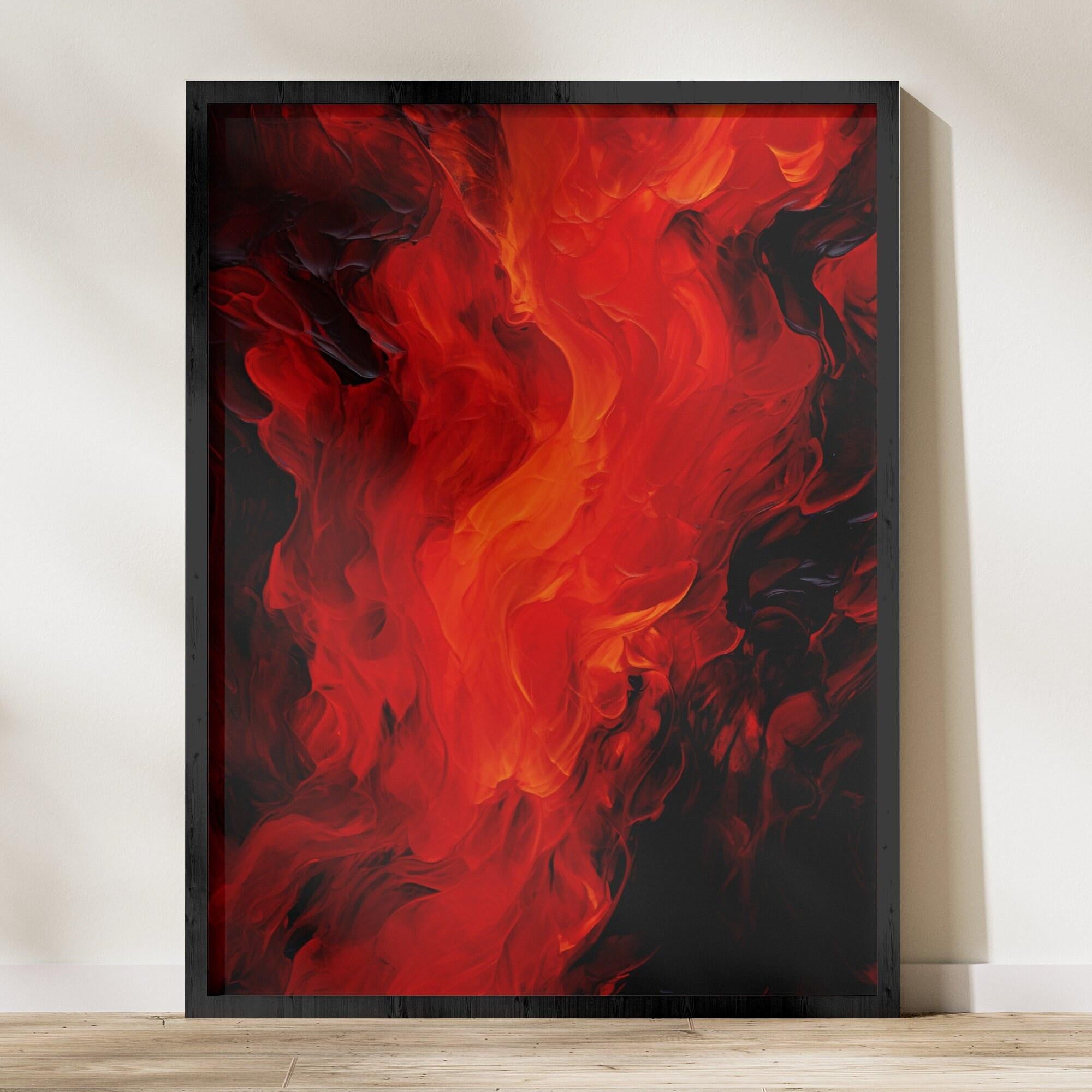 The Hearth Fire: Abstract Flame Painting in Red | Modern Farmhouse & Minimalist Wall Art