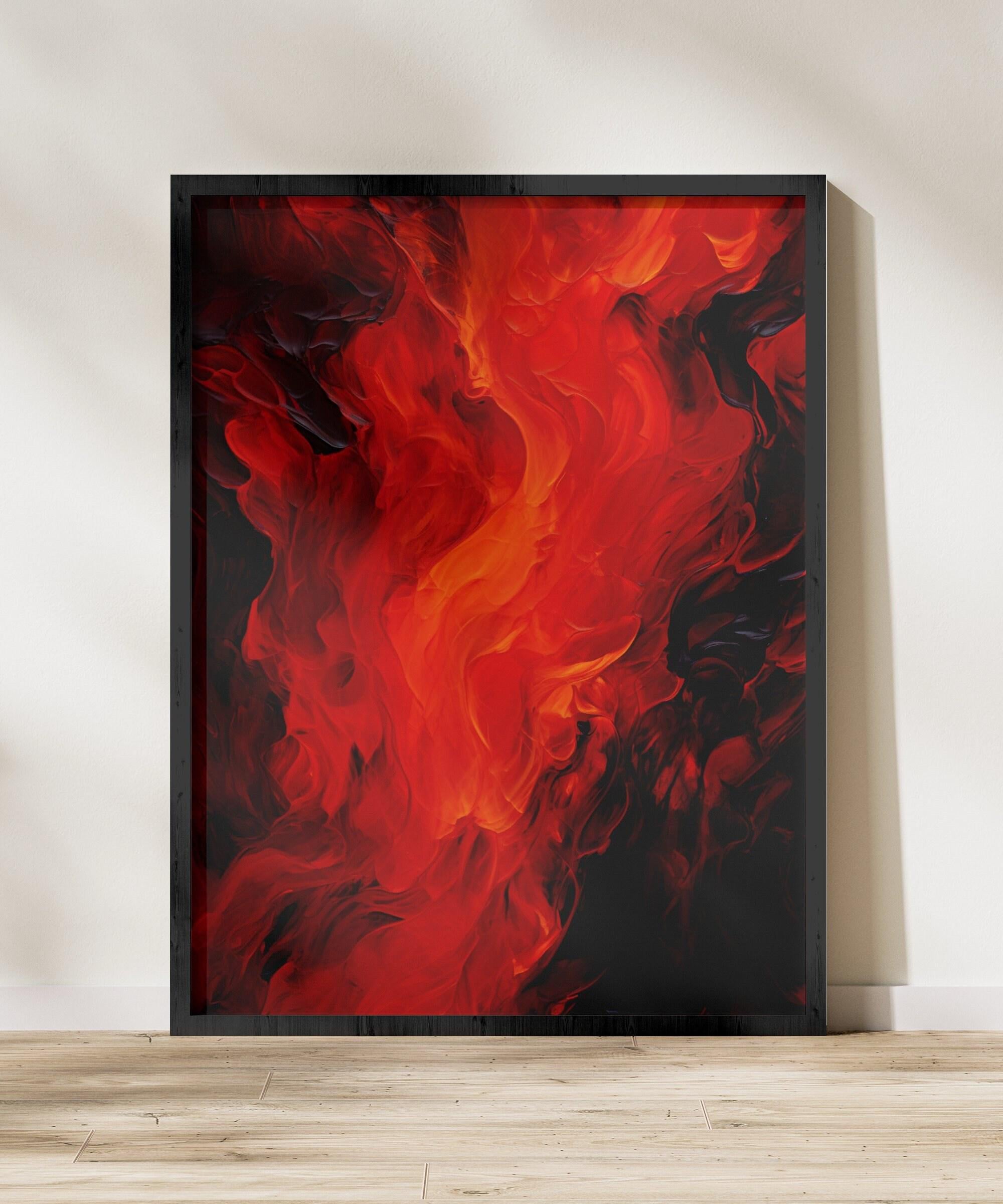 The Hearth Fire: Abstract Flame Painting in Red | Modern Farmhouse & Minimalist Wall Art