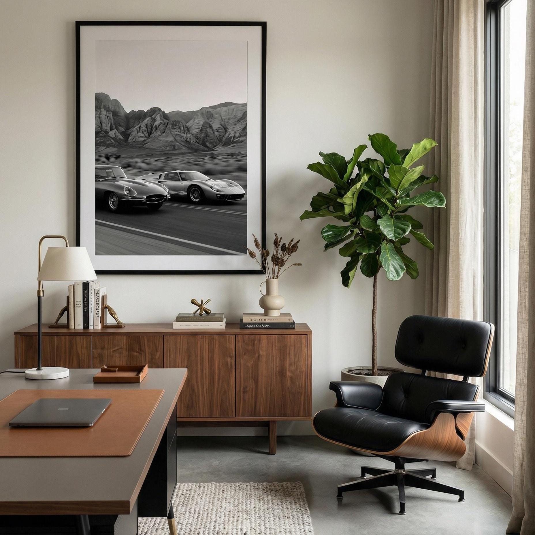 Car Race Wall Art Print, Modern Style (Canvas, Matte, Framed)
