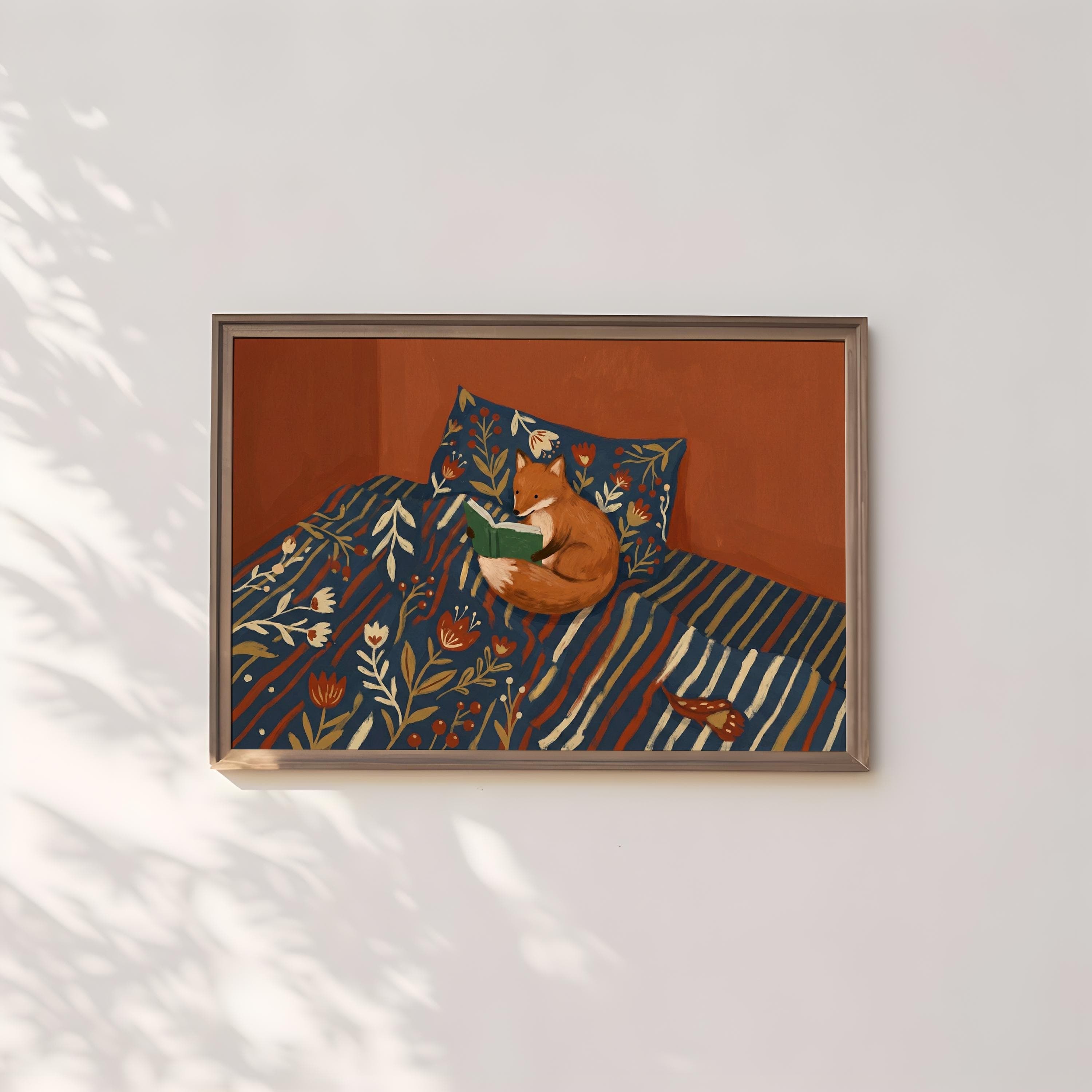 Fox Reading Illustration: Woodland Animal Art (Canvas or Print)