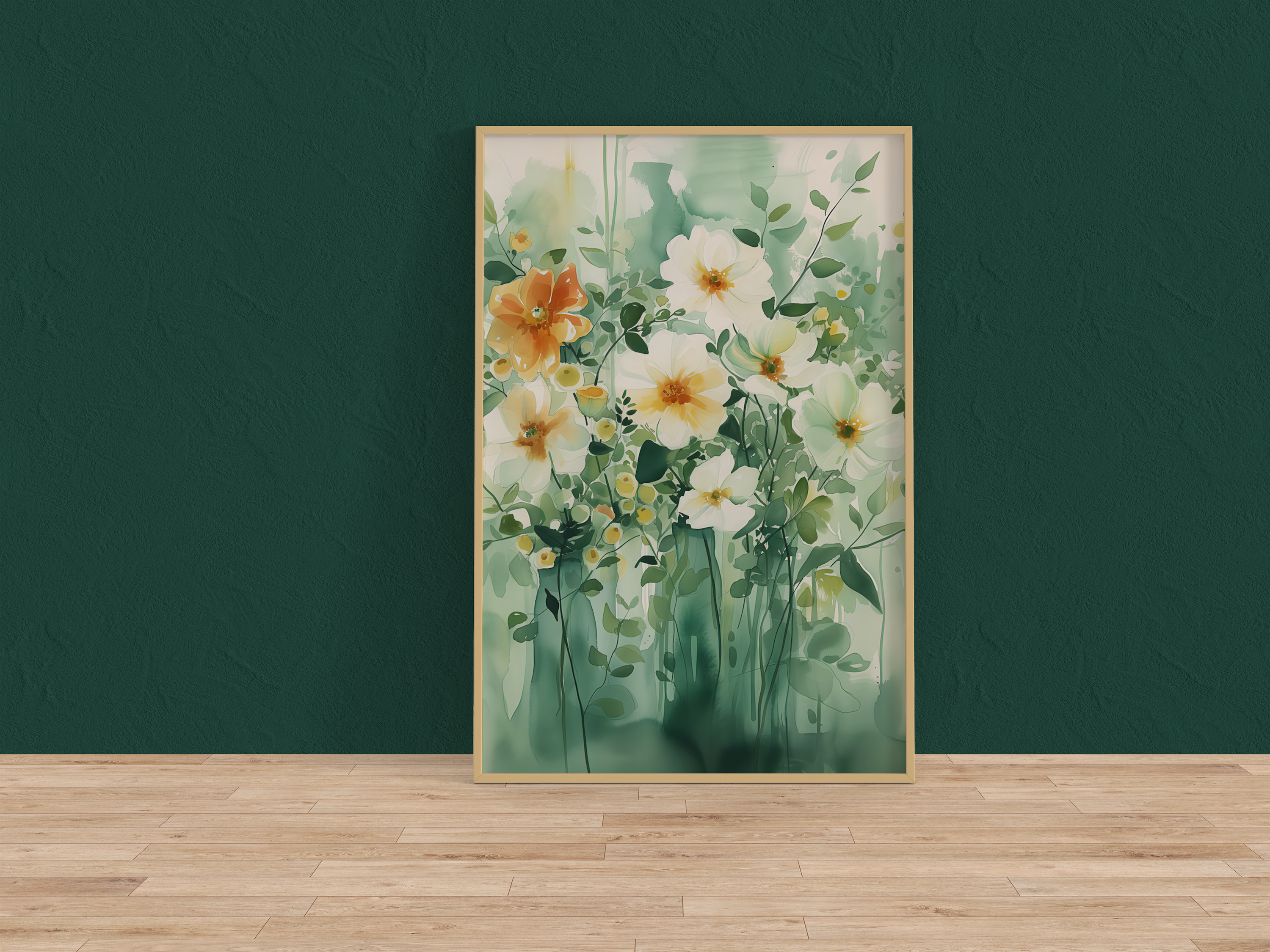 Verdant Bloom: Green & White Abstract Floral Watercolor | Serene & Elegant Botanical Wall Art