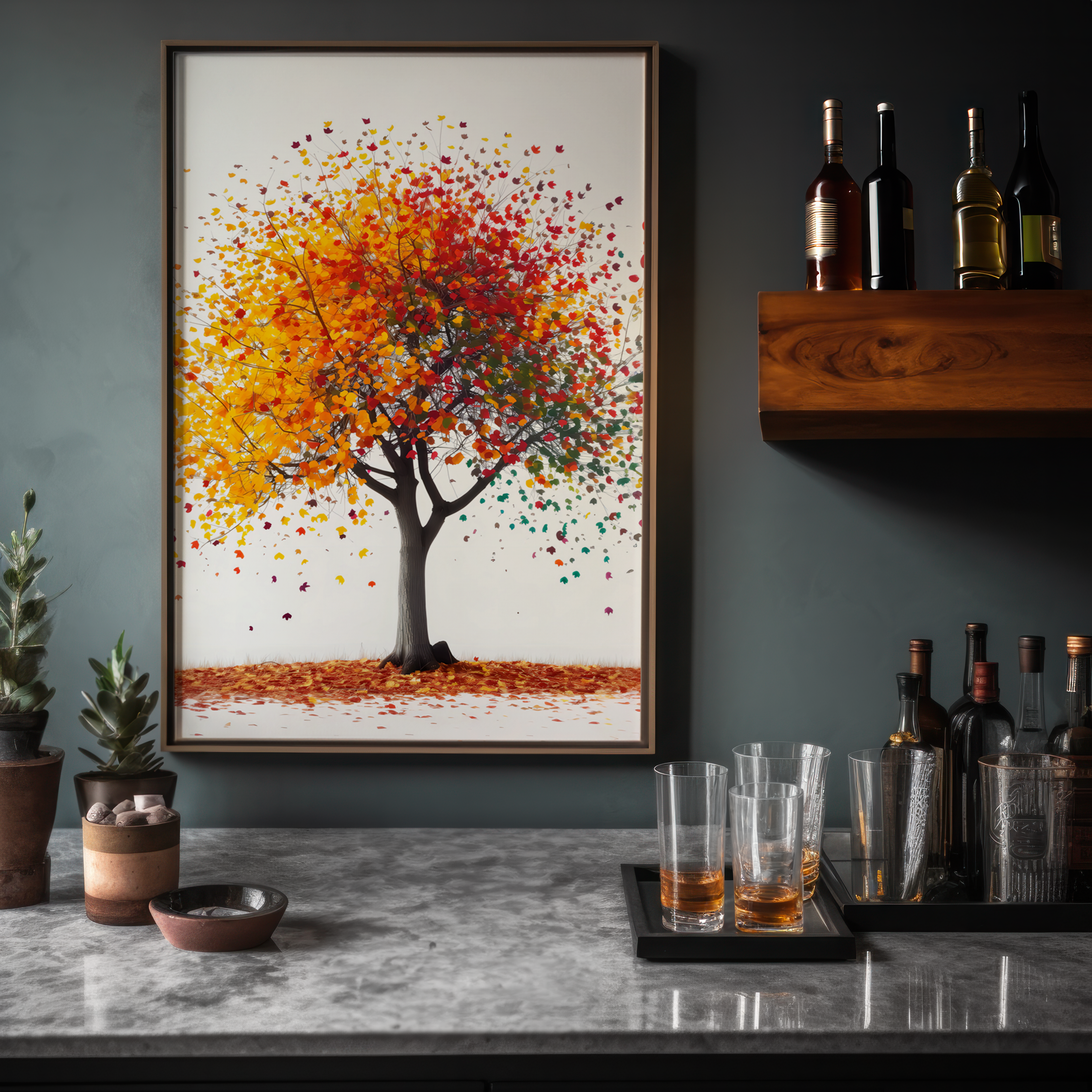 The Tree of Life: Vibrant Canopy of Colorful Leaves | Modern & Joyful Wall Art