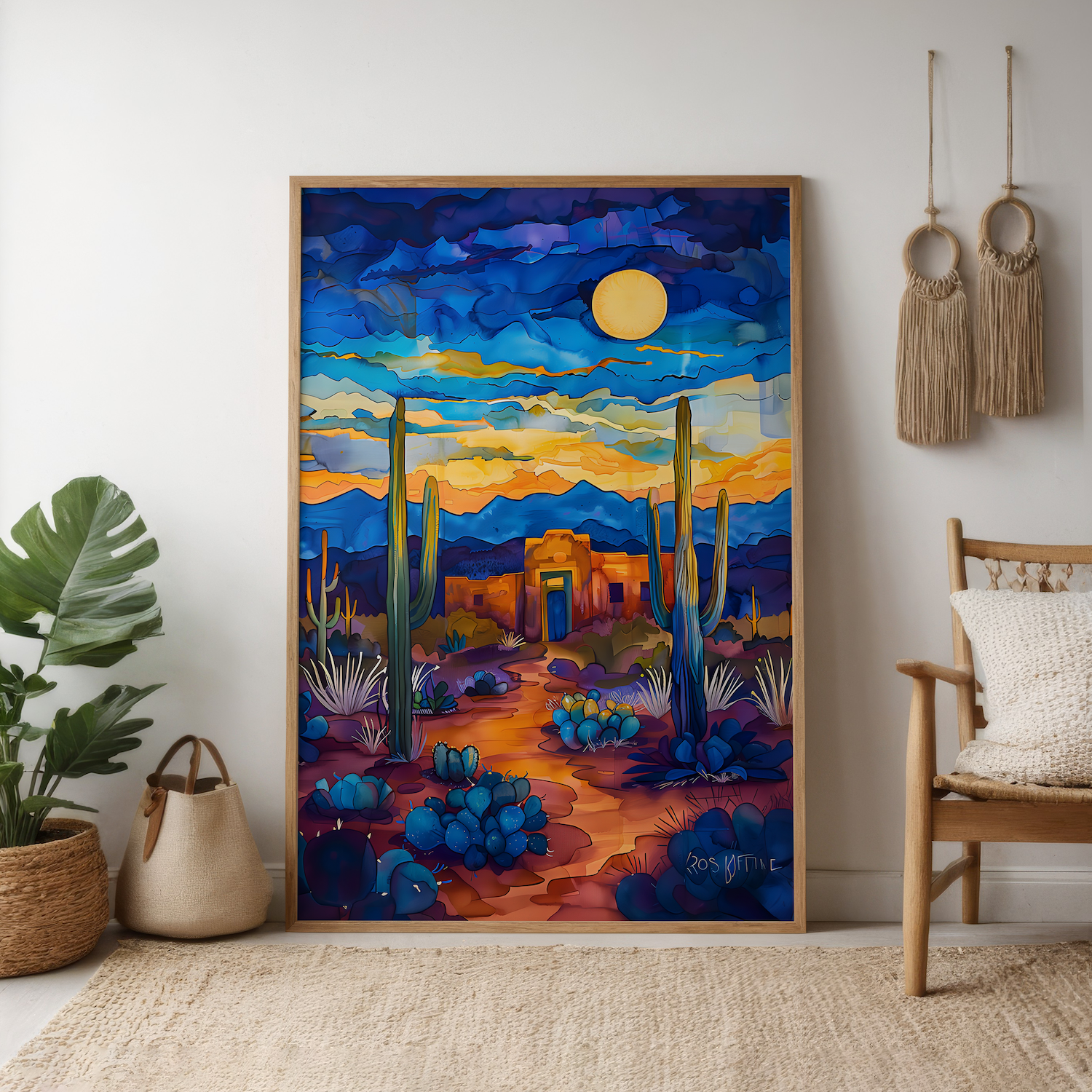 The Desert Soul: Southwest Cactus & Desert Landscape | Serene Blue & Earthy Watercolor Art