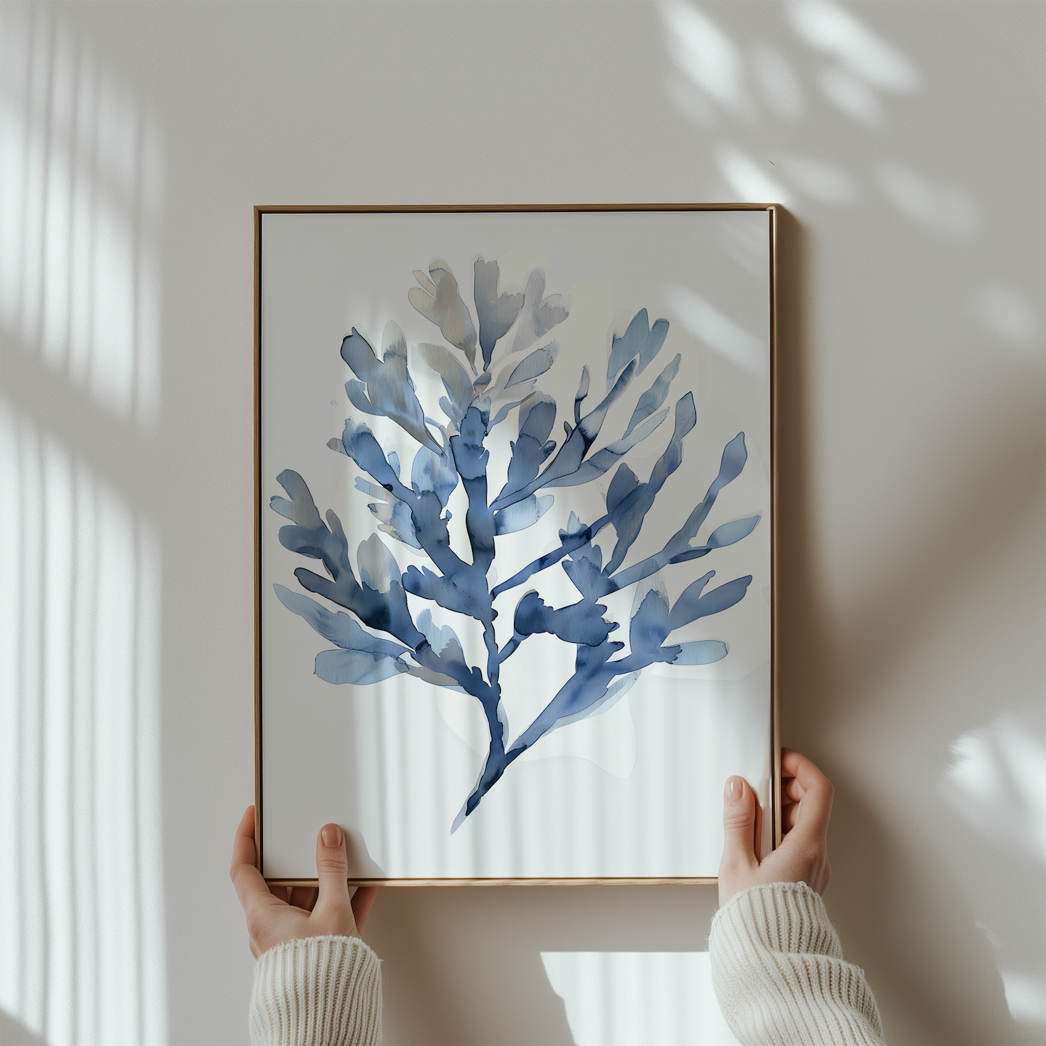 Light Blue Seaweed Watercolor Minimalist Coastal Interactive Wall Art