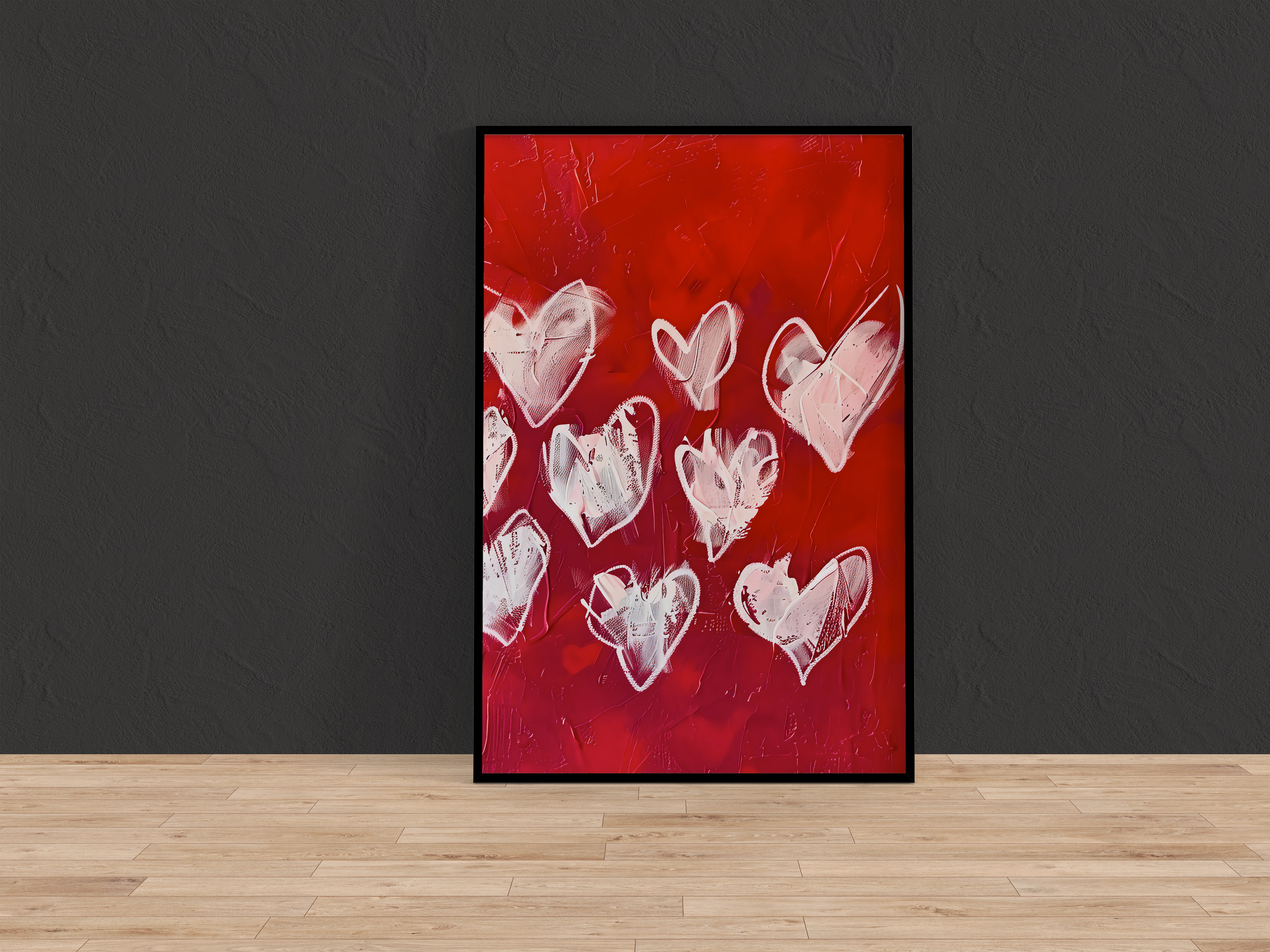 Hearts Ablaze: Expressive White Hearts on Red | Modern, Romantic & Passionate Wall Art
