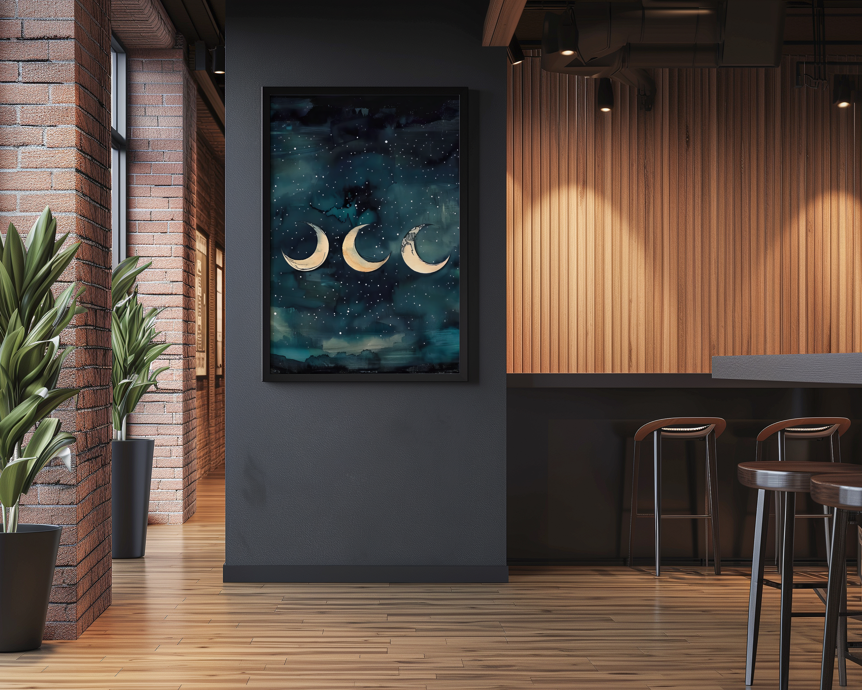 The Eternal Cycle: Watercolor Moon Phases on Starry Night | Celestial & Serene Wall Art