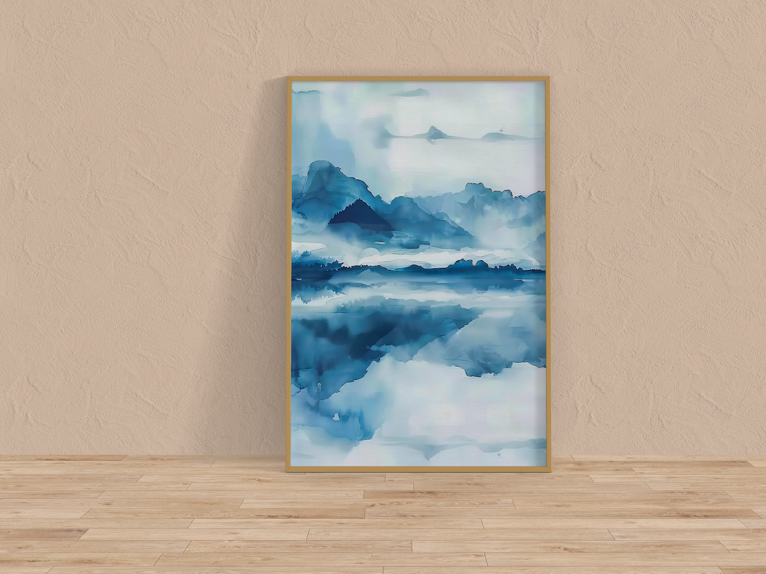 Mountain Serenity: Blue Mountain & Lake Reflection Art | Misty Forest & Tranquil Wall Decor