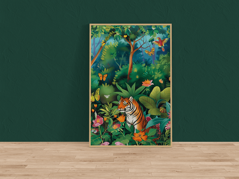 Bengal Tiger Wall Art – Vibrant Tropical Jungle Art With Butterflies & Flowers
