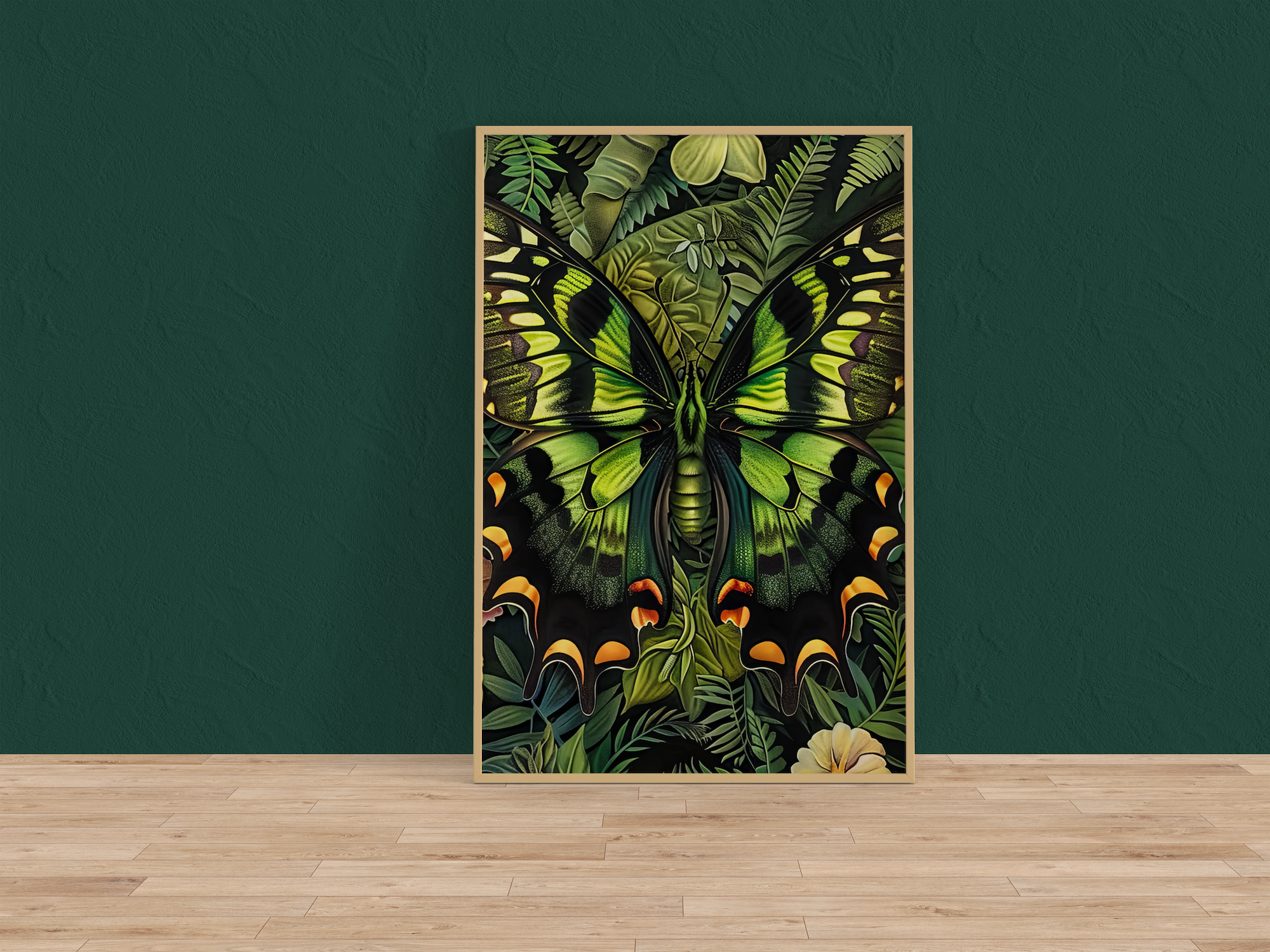The Alchemist: Hyperrealistic Green & Black Butterfly Art | Vibrant & Lush Tropical Wall Decor