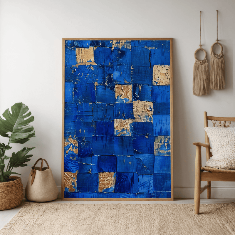 Blue Gold Mosaic Art - Elegant Abstract Mosaic Wall Art | Modern Geometric Decor