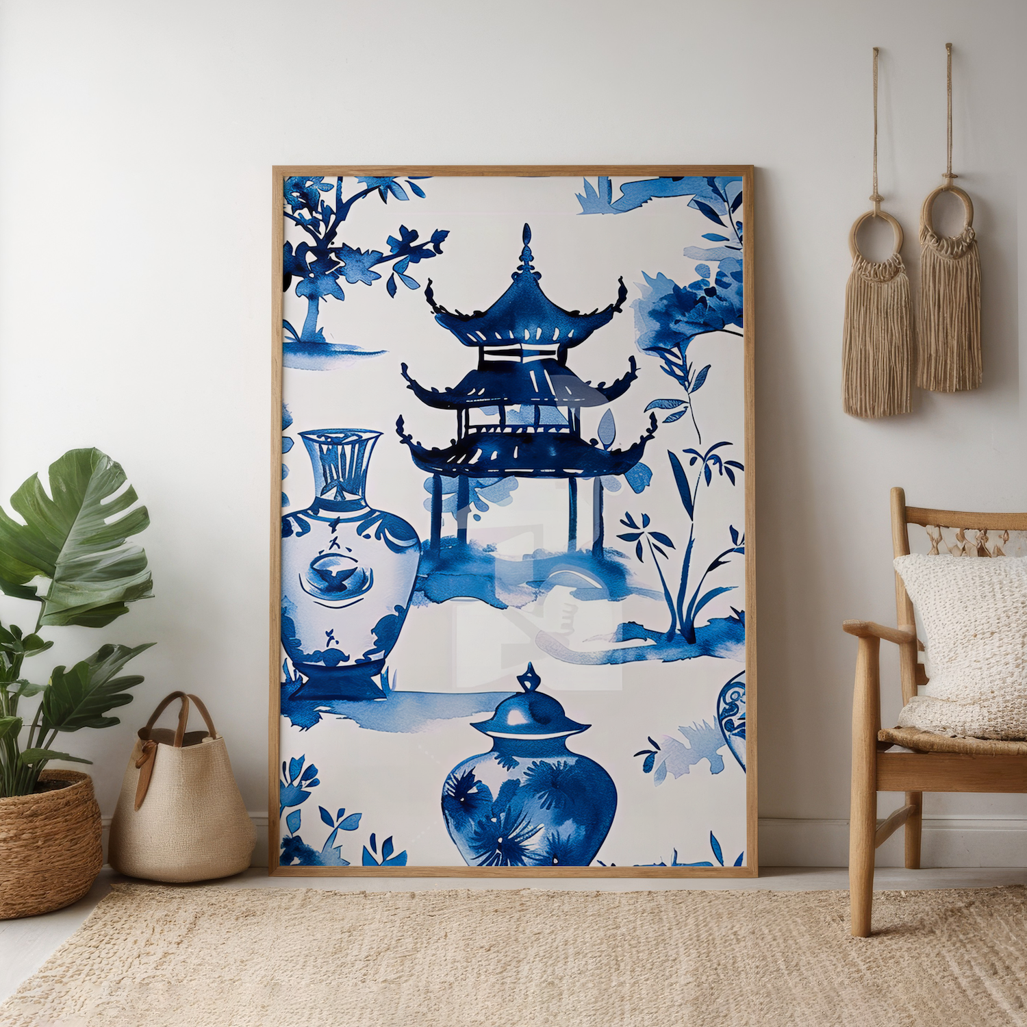 Porcelain World: Blue & White Chinese Landscape Pattern | Traditional Asian Art Decor