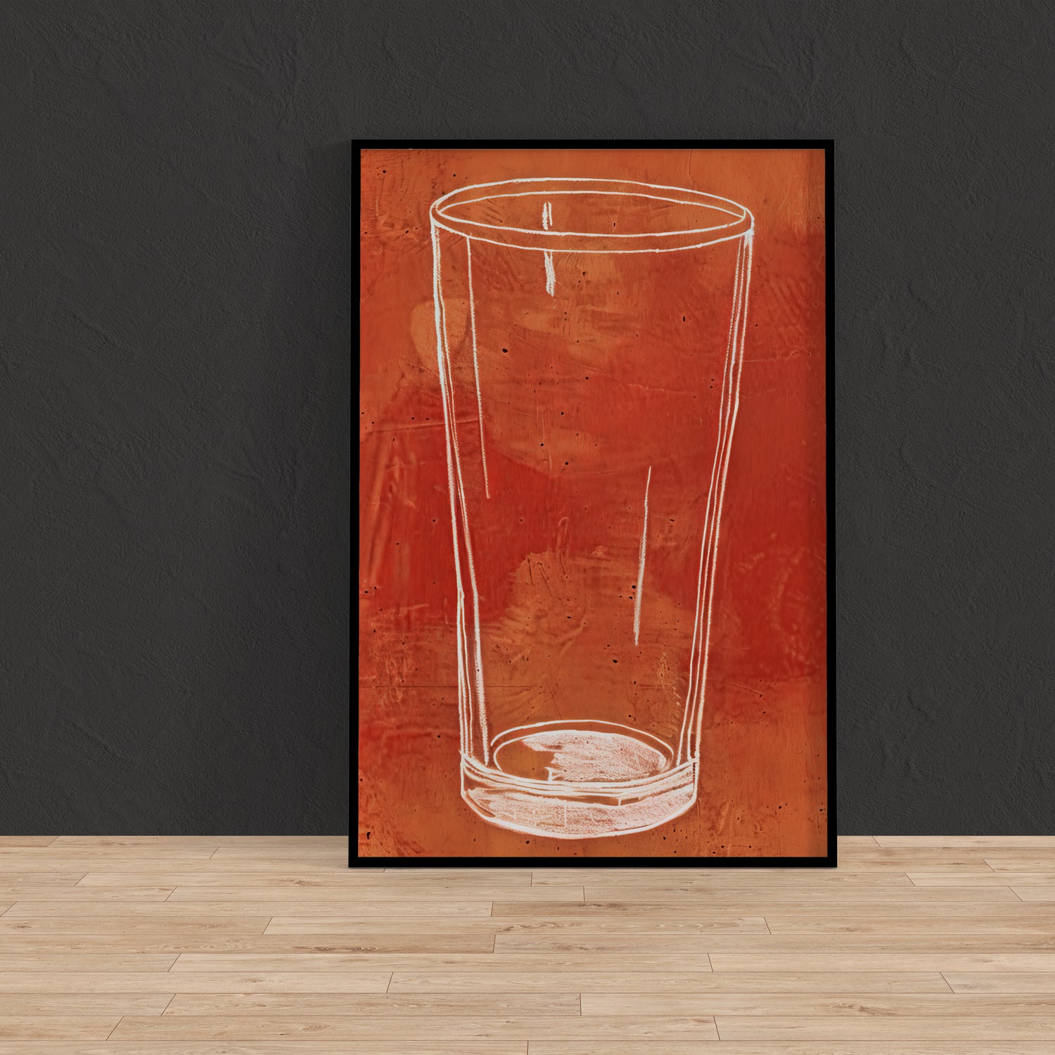 The Last Call: Modern Minimalist Beer Glass Sketch | Rustic Orange & White Wall Art