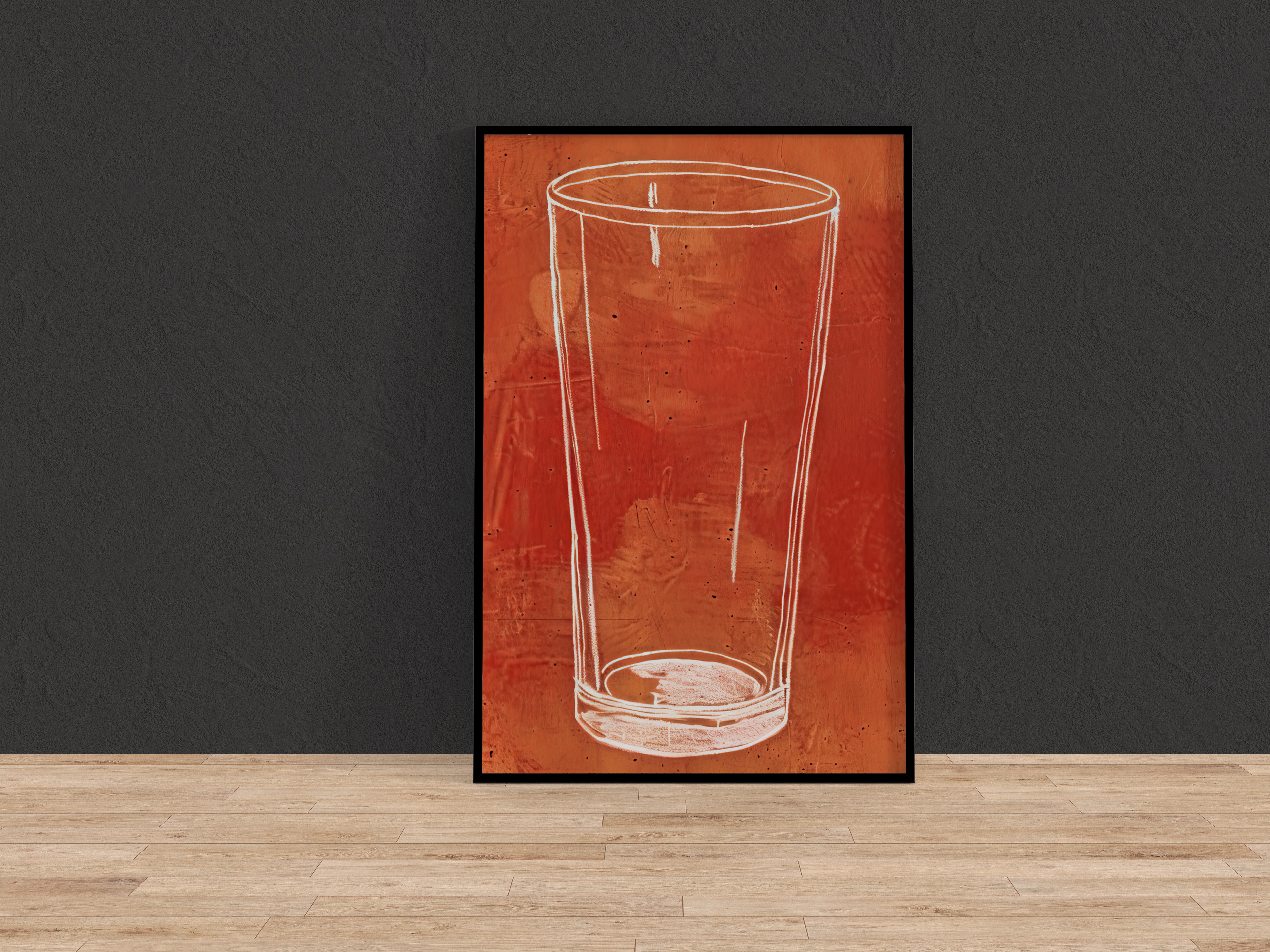The Last Call: Modern Minimalist Beer Glass Sketch | Rustic Orange & White Wall Art