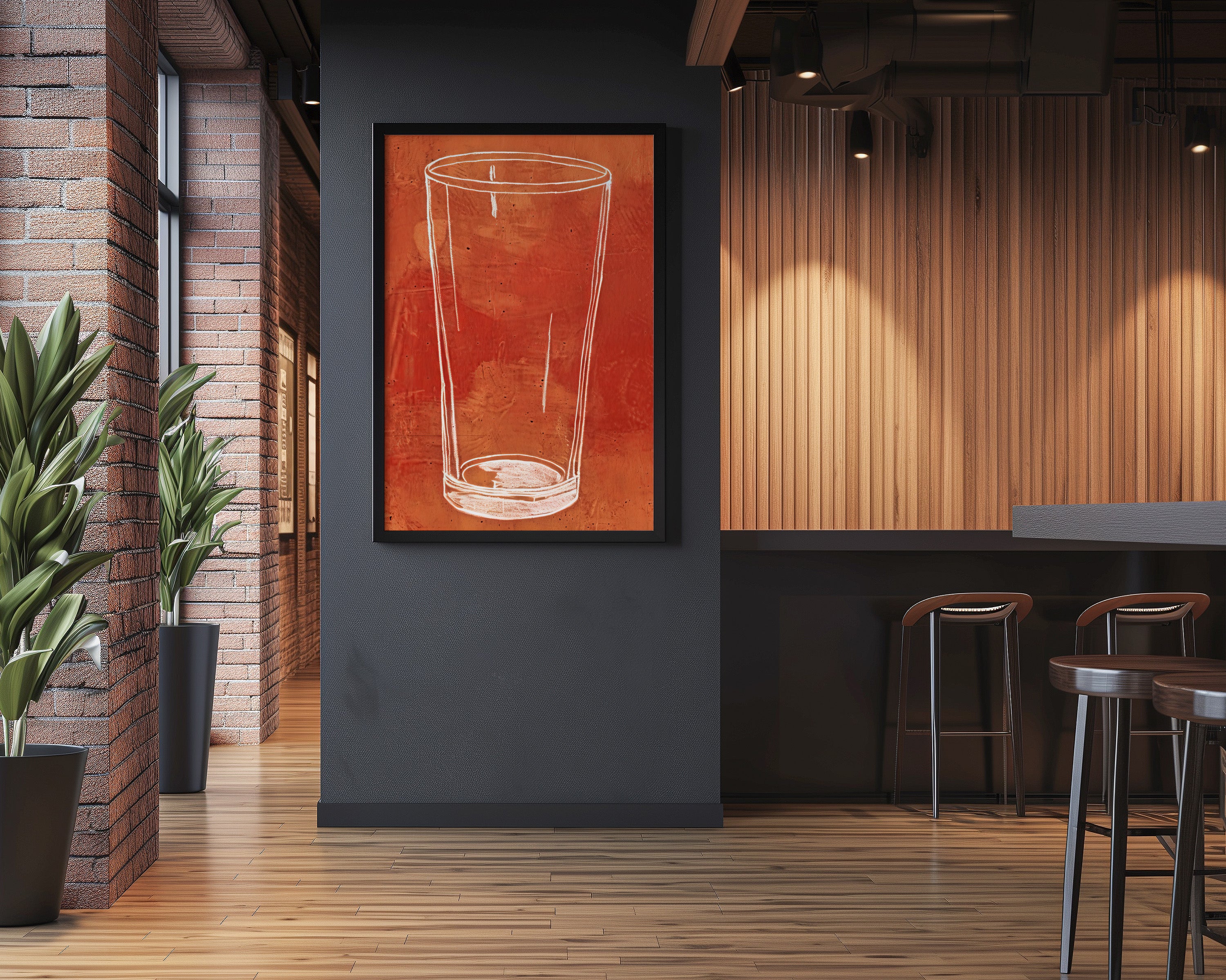 The Last Call: Modern Minimalist Beer Glass Sketch | Rustic Orange & White Wall Art