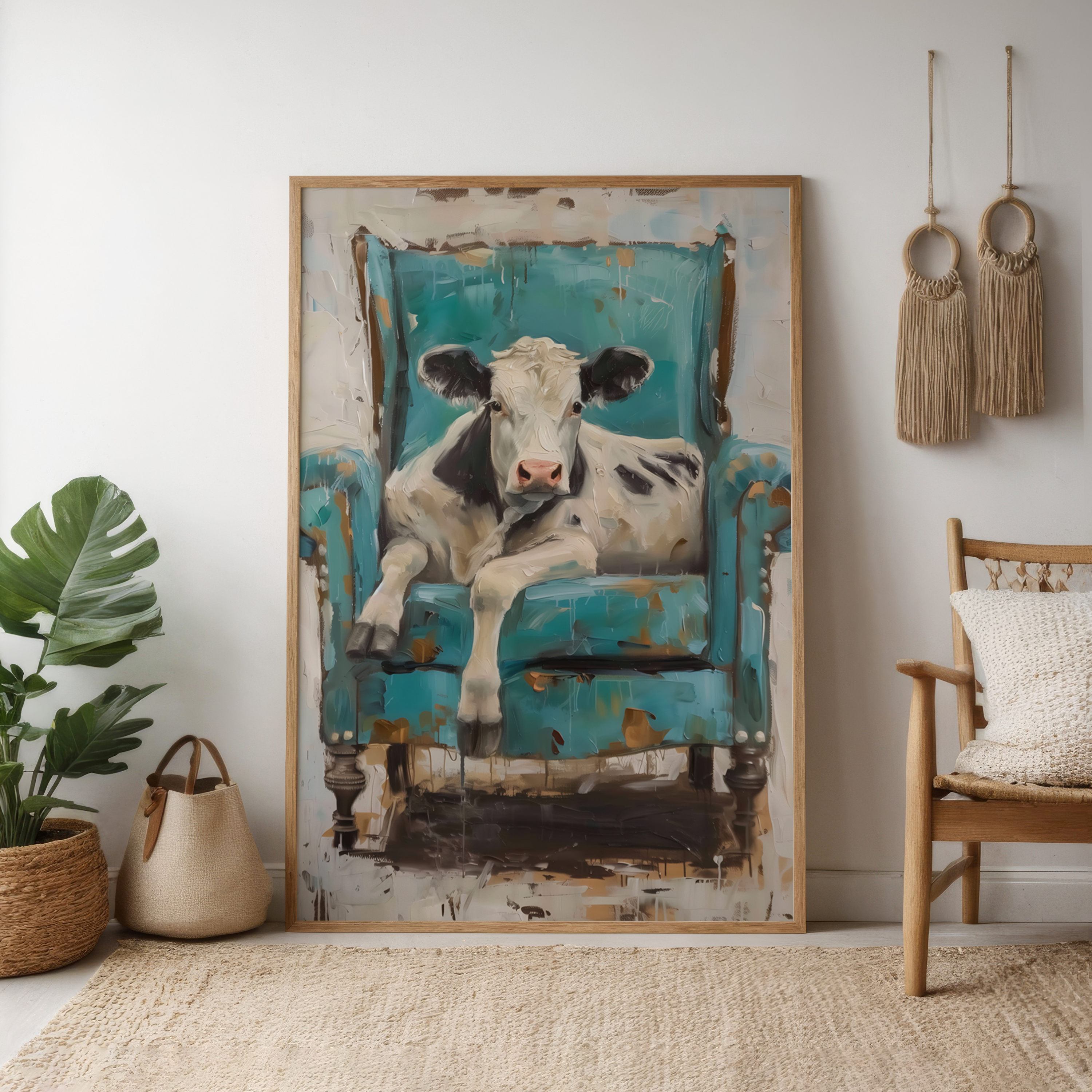The Tenant: Surreal Cow in Armchair Art | Quirky, Whimsical & Modern Farmhouse Decor