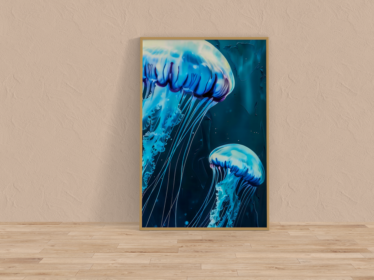 The Abyss: Glowing Jellyfish Underwater Art | Ethereal & Serene Marine Life Decor