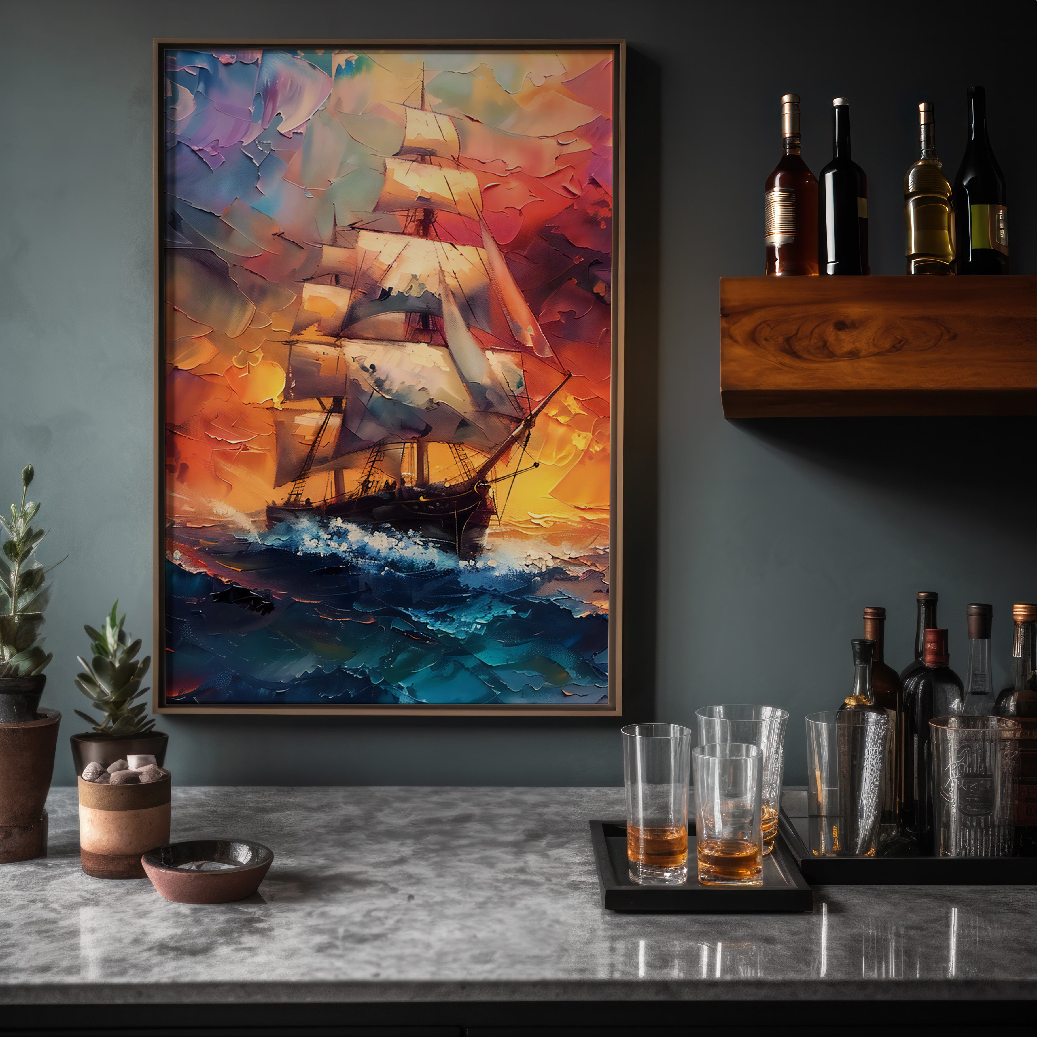 The Fire Ship: Dramatic Sailing Adventure Art | Supernatural & Otherworldly Seascape