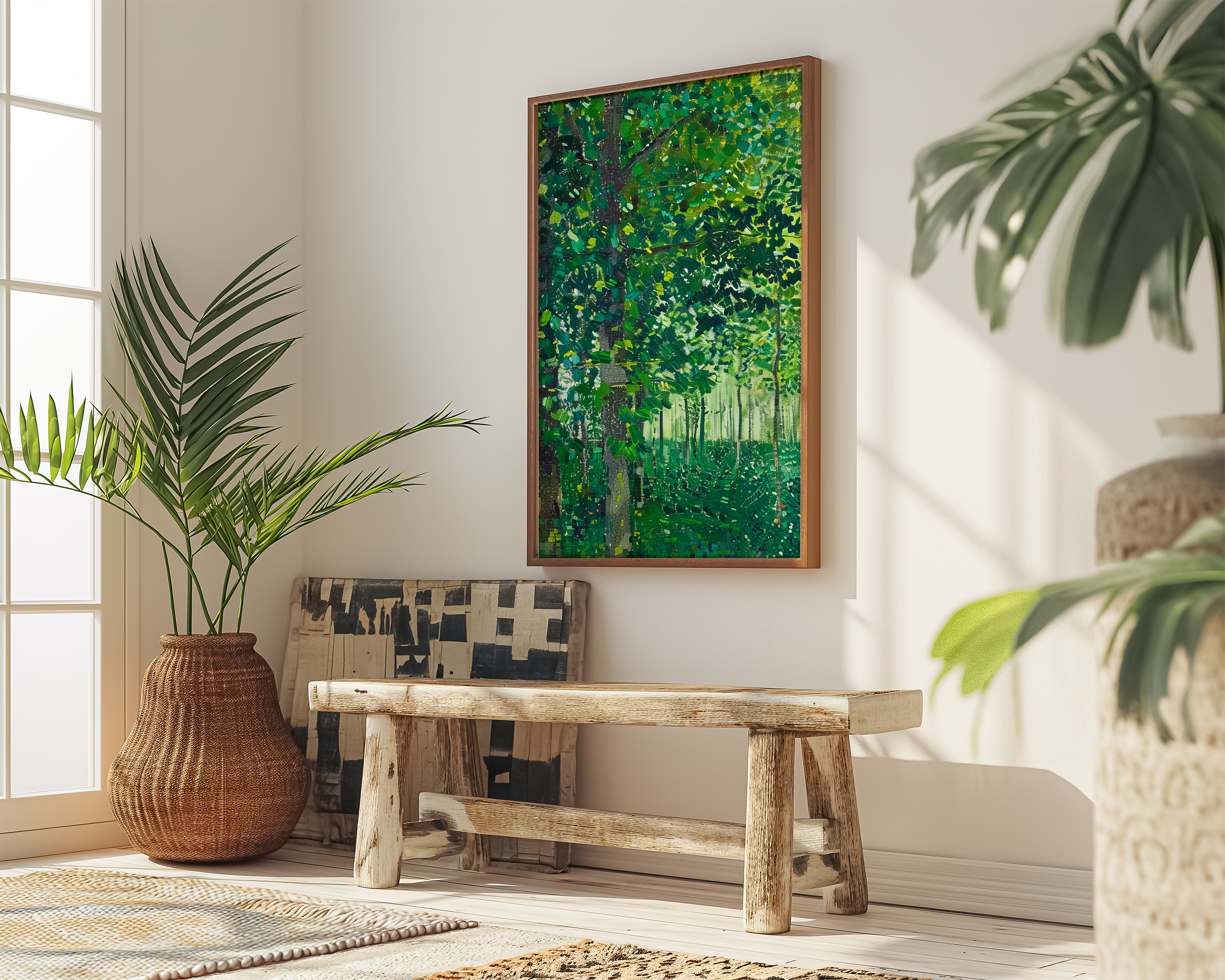 The Sunken Cathedral: Impressionist Forest with Dappled Light | Serene & Lush Green Landscape Art