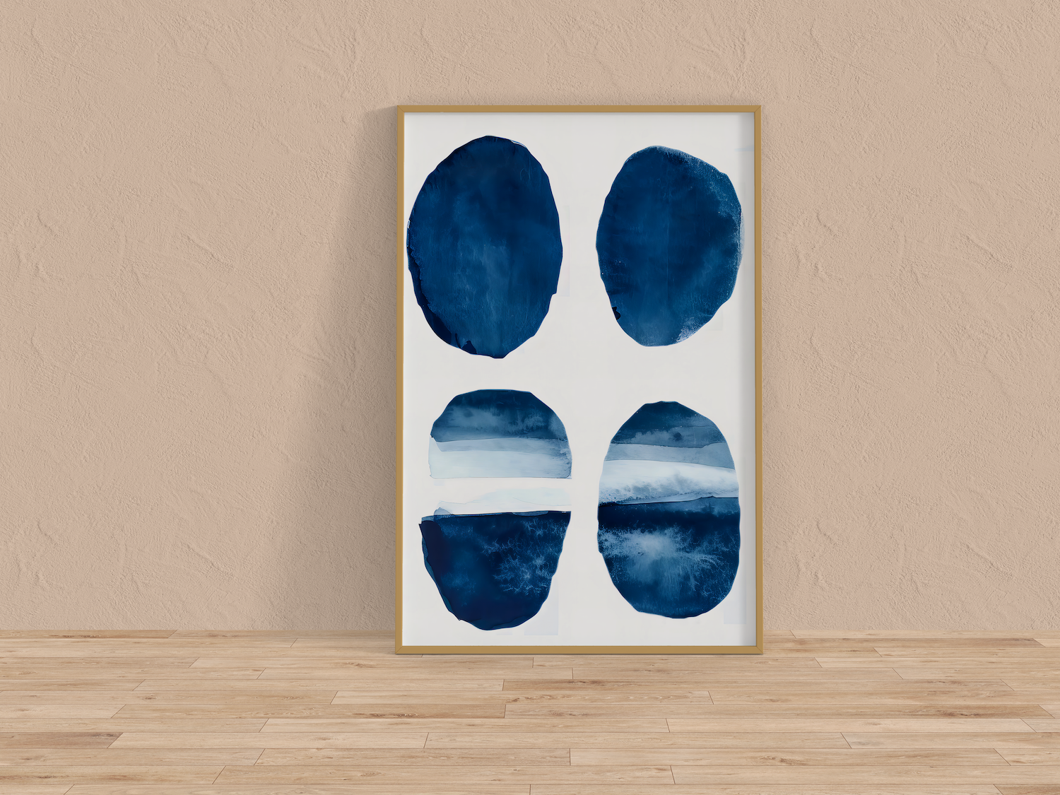 Indigo Harmony: Seven Circles Minimalist Watercolor | Modern & Serene Blue Abstract Art
