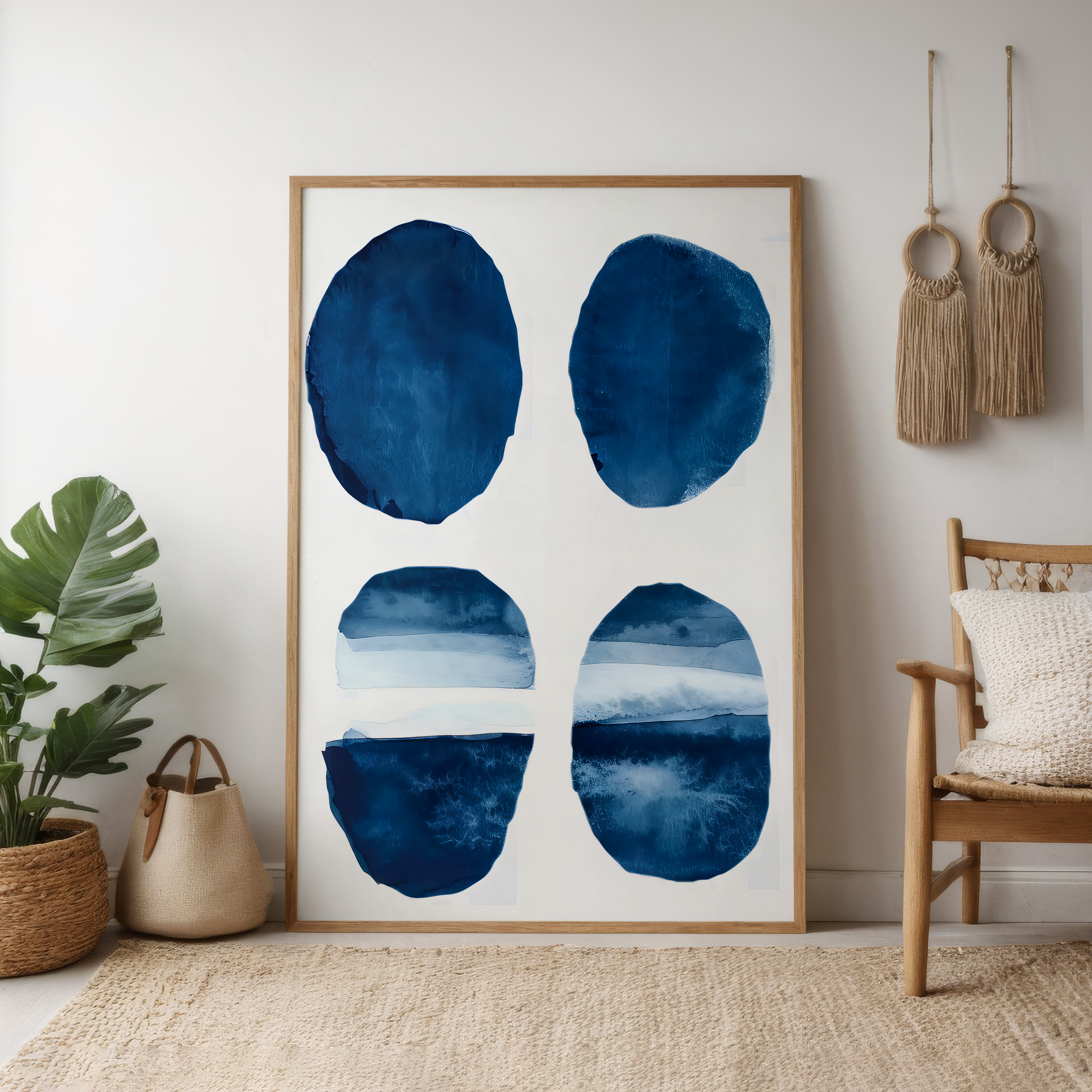 Indigo Harmony: Seven Circles Minimalist Watercolor | Modern & Serene Blue Abstract Art