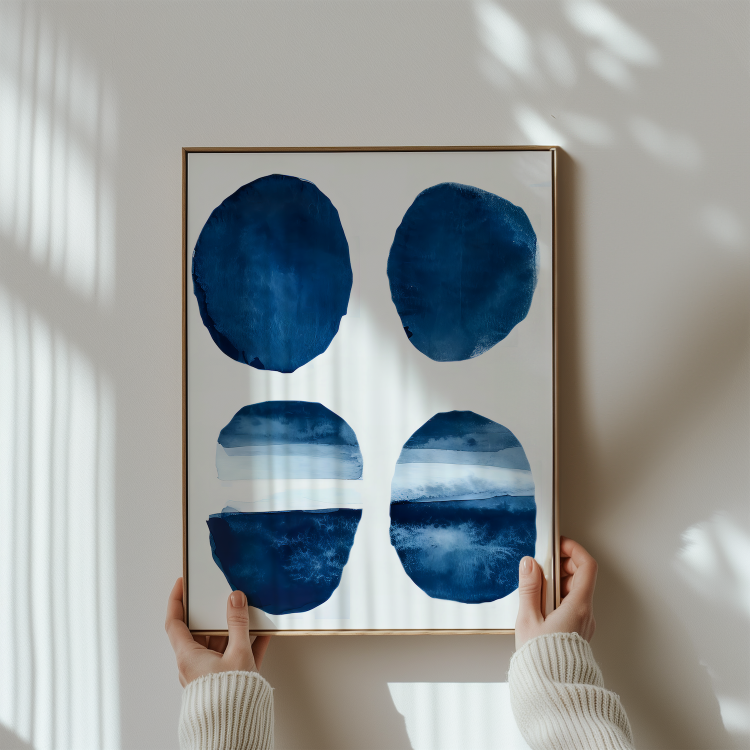 Indigo Harmony: Seven Circles Minimalist Watercolor | Modern & Serene Blue Abstract Art
