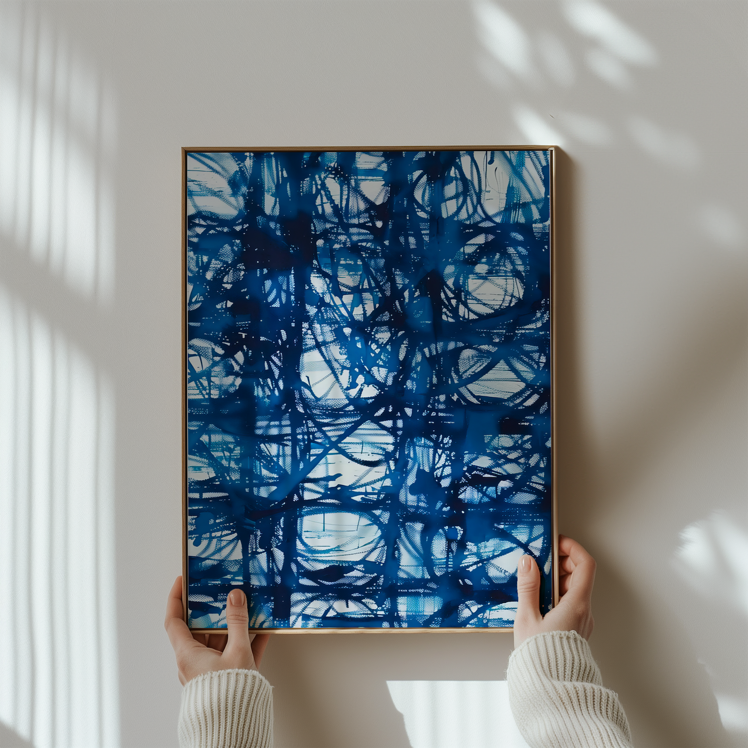 The Gesture: Modern Blue & White Abstract Art | Energetic & Minimalist Wall Decor