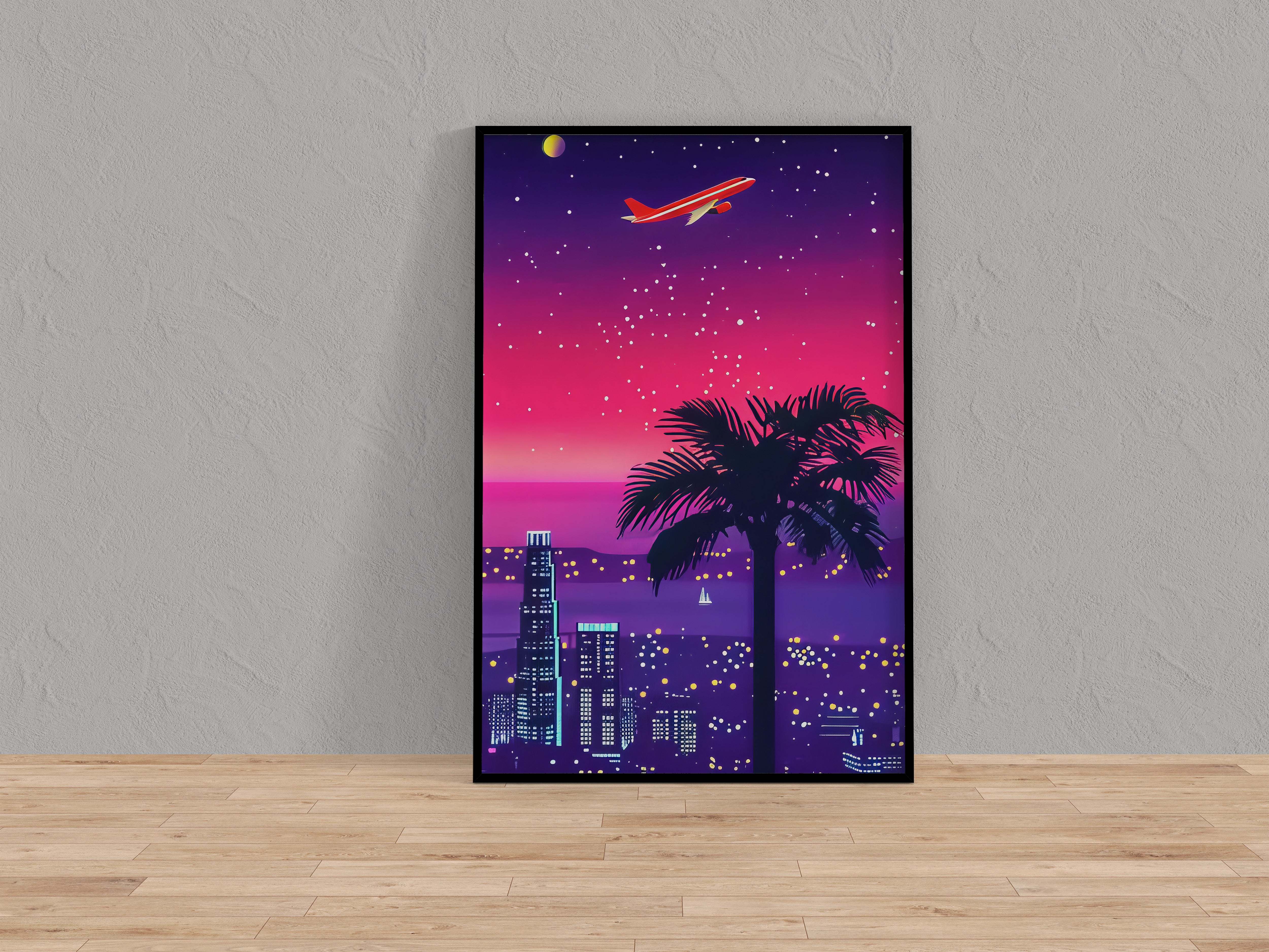 Neon Dreams: Retro-Futuristic 80s Cityscape | Vaporwave & Sci-Fi Wall Art
