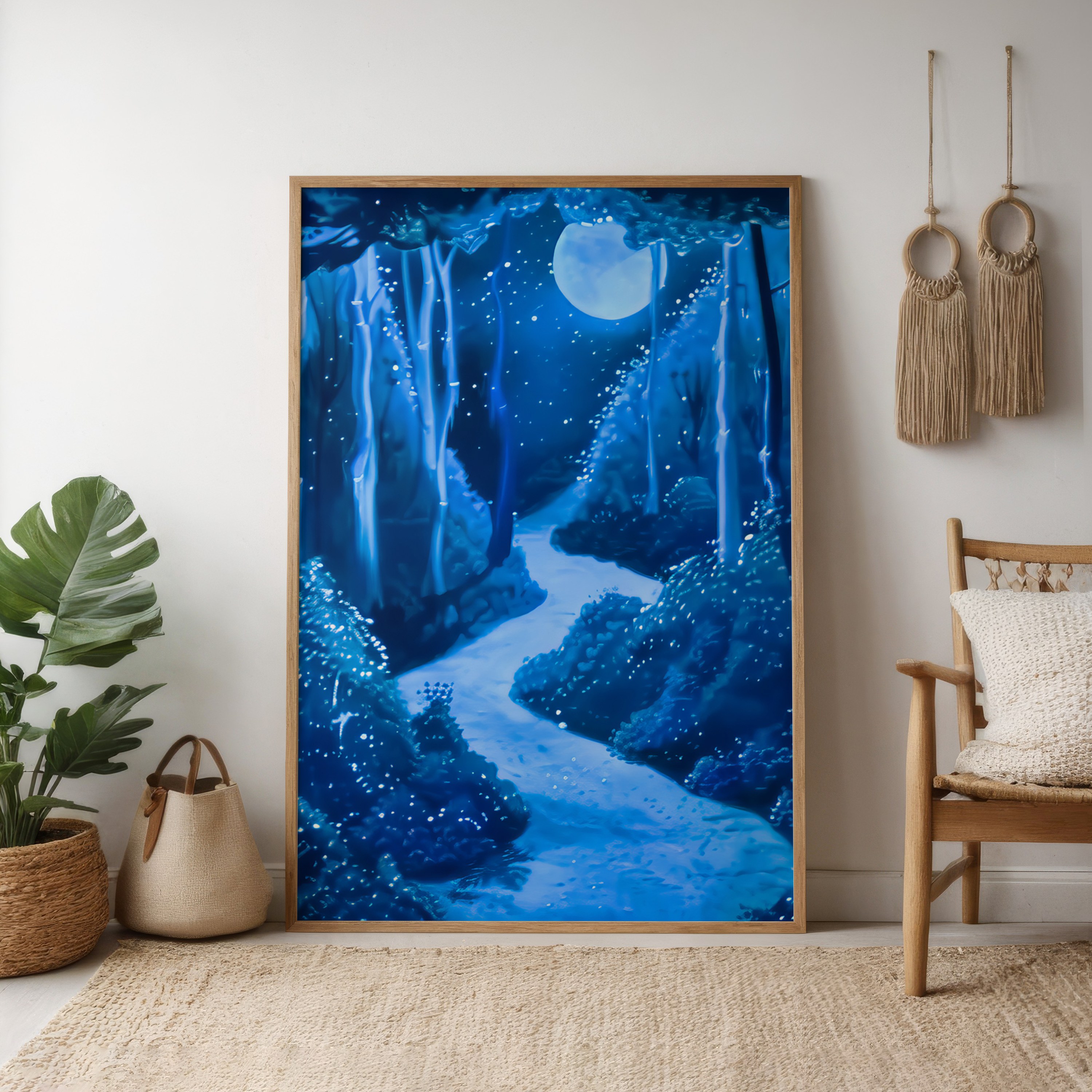 Moonlit Enchantment: Glowing Mushroom Forest Path | Fantasy & Whimsical Wall Art
