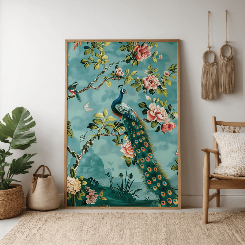 Traditional Chinese Painting – Peacock Wall Art | Vibrant Butterfly & Floral Branch Decor