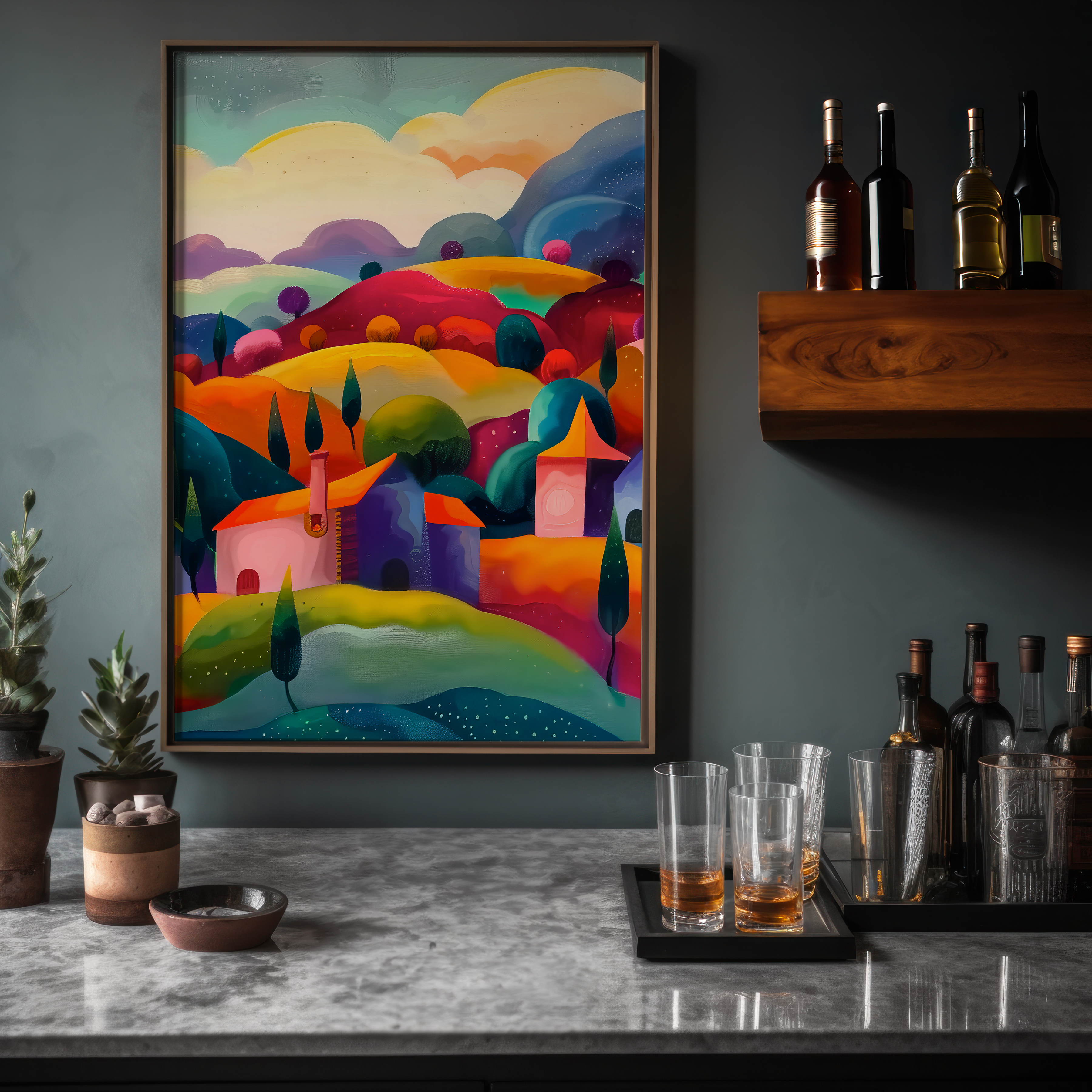 The Storybook Village: Whimsical & Colorful Fantasy Art | Enchanting & Cheerful Wall Decor