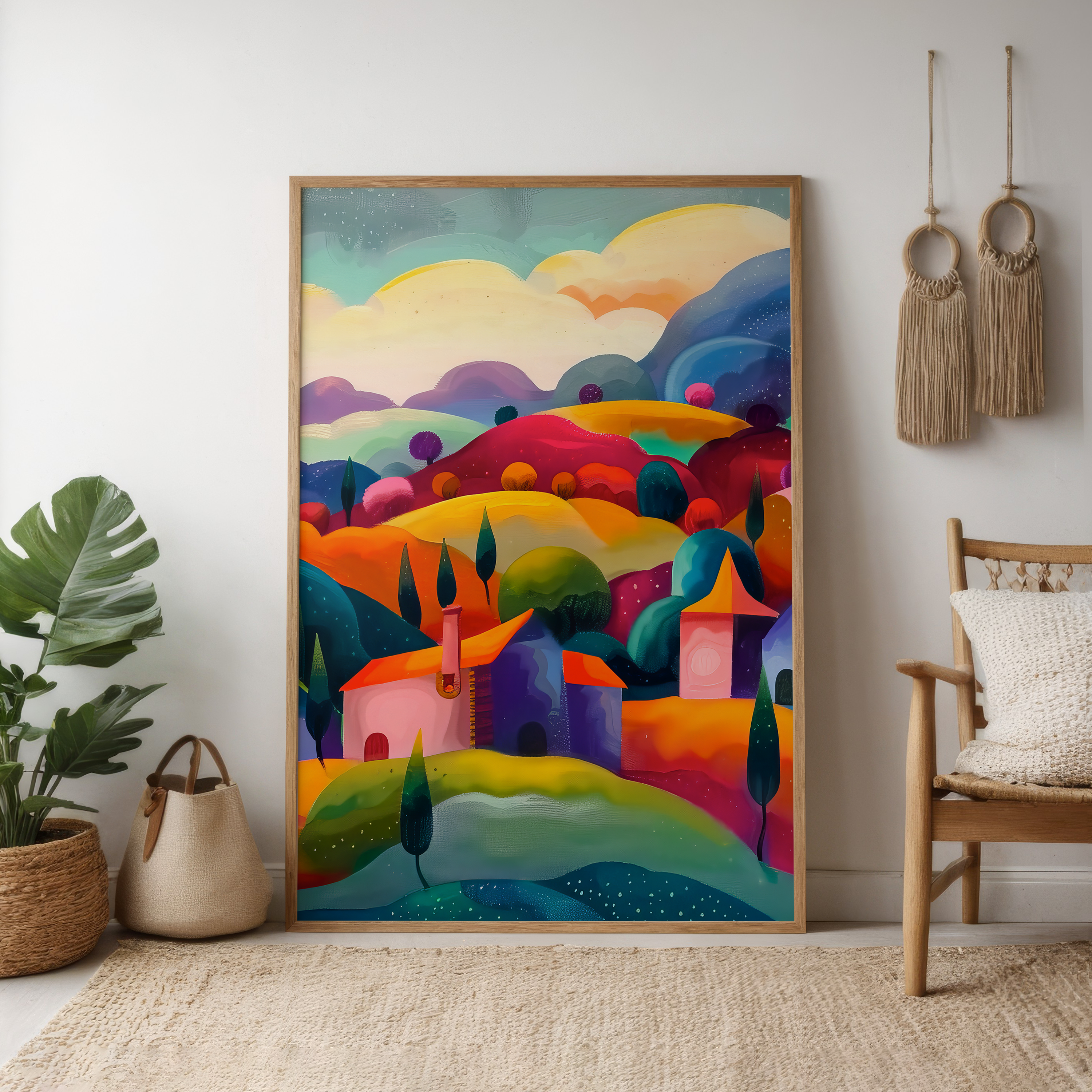 The Storybook Village: Whimsical & Colorful Fantasy Art | Enchanting & Cheerful Wall Decor