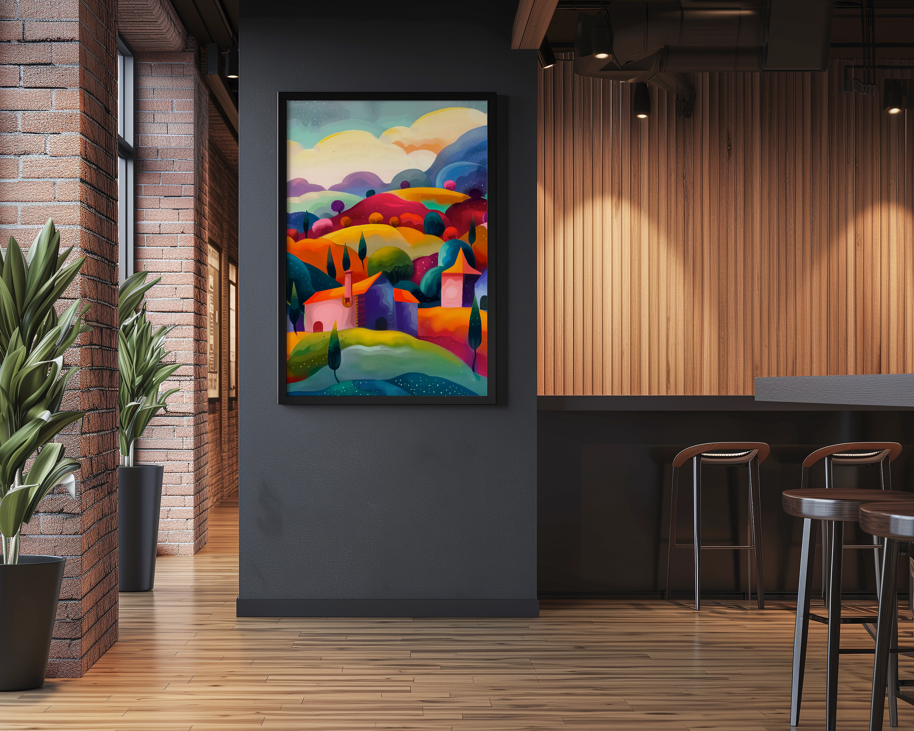 The Storybook Village: Whimsical & Colorful Fantasy Art | Enchanting & Cheerful Wall Decor