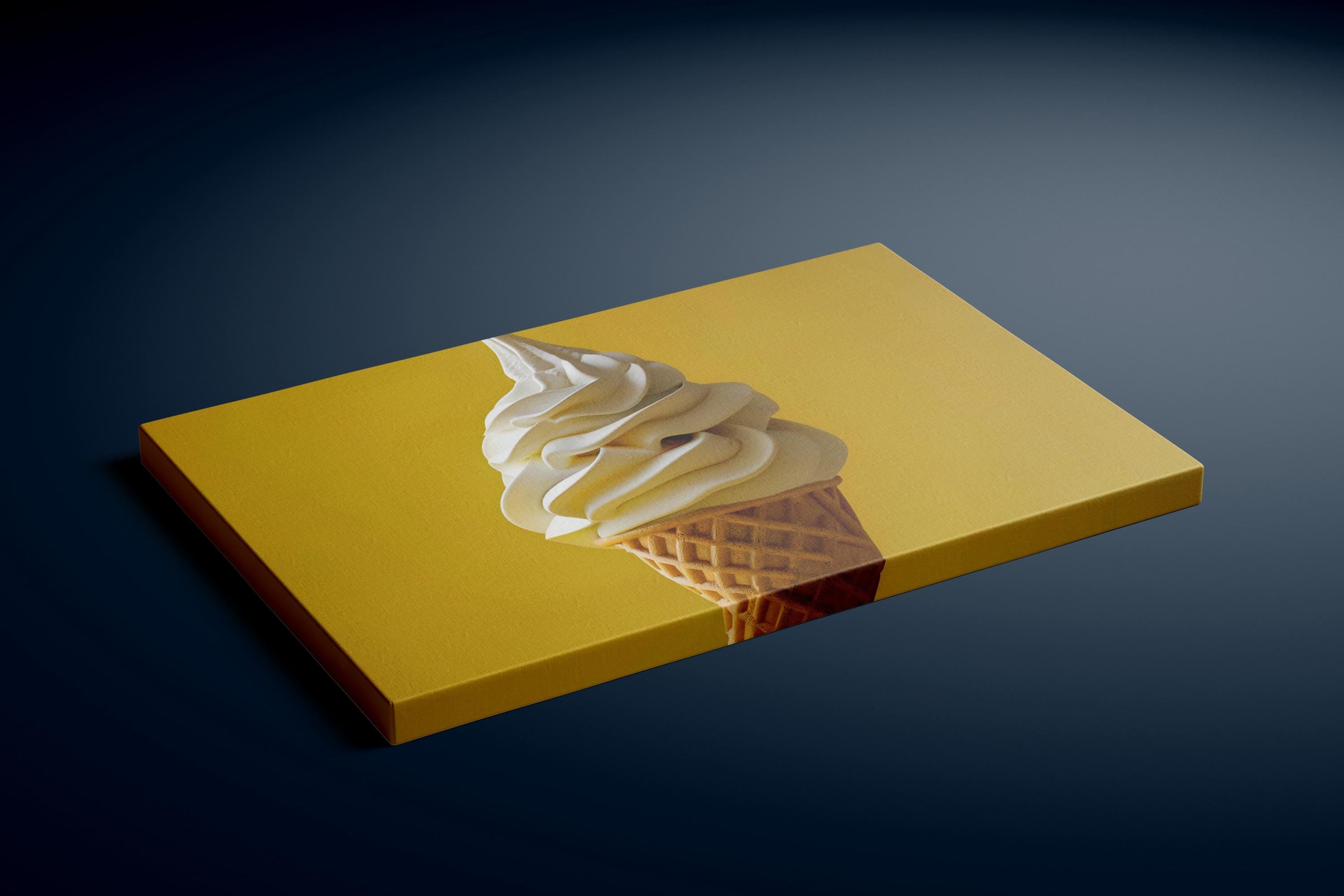 Summer Bliss: Minimalist Soft-Serve Ice Cream Cone Art | Vibrant Yellow Pop Art Print