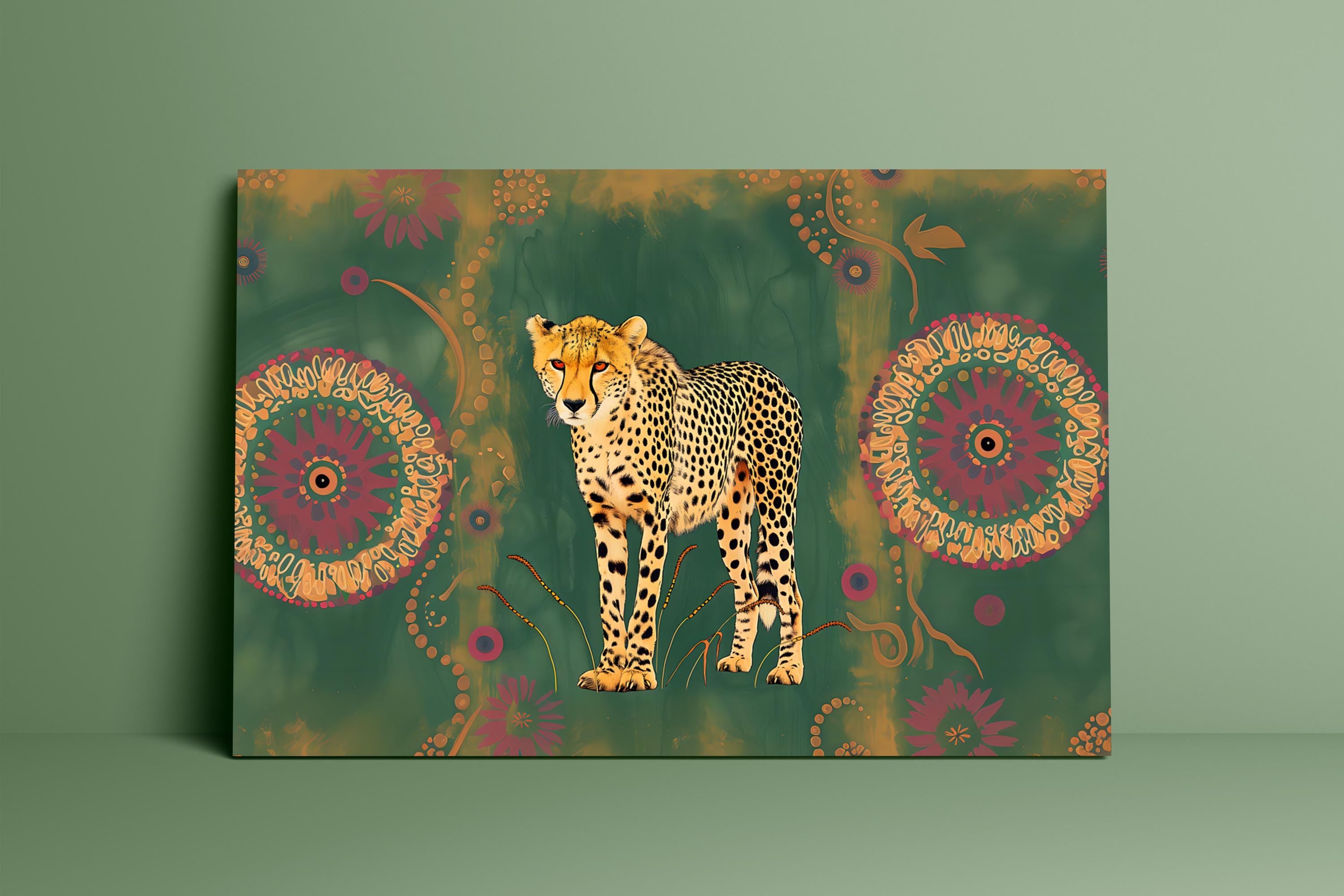 Bohemian Cheetah Canvas Art, Modern Wildlife Patterns (Ready to Hang)