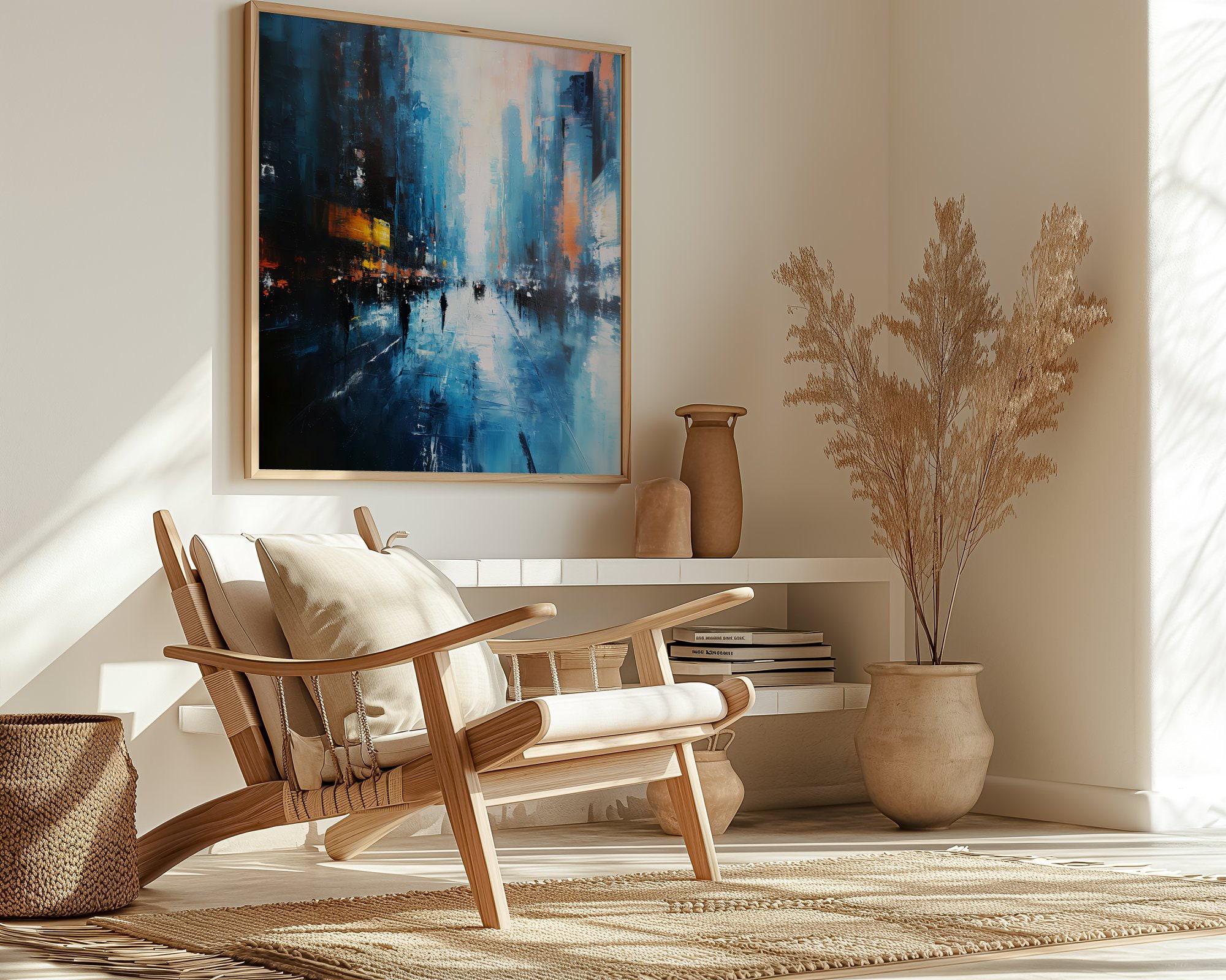 The Blue Hour: Temporal Impressionism Cityscape | Abstract & Historical Persian Blue Wall Art