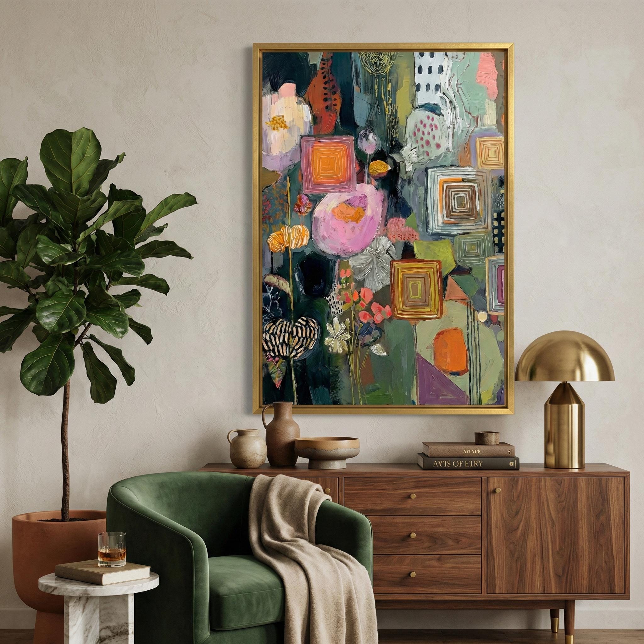 Floral Wall Art Print: Vibrant Boho Colors - Mixed Media Style