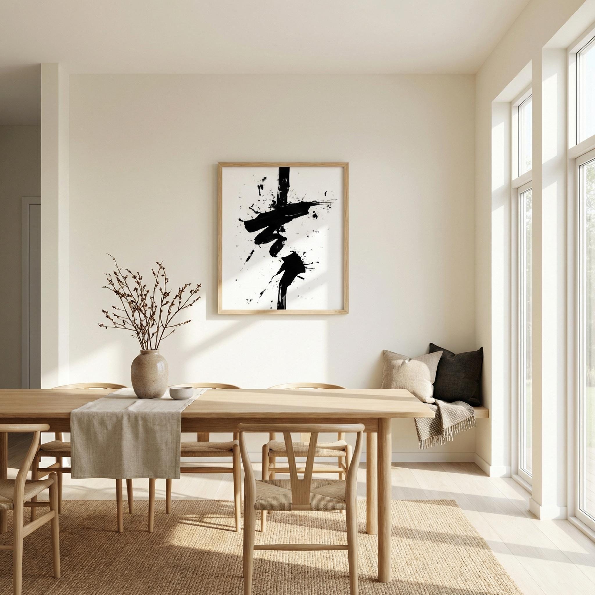 Emerald Peacock Wall Art: Minimalist Japanese-Inspired Green Decor