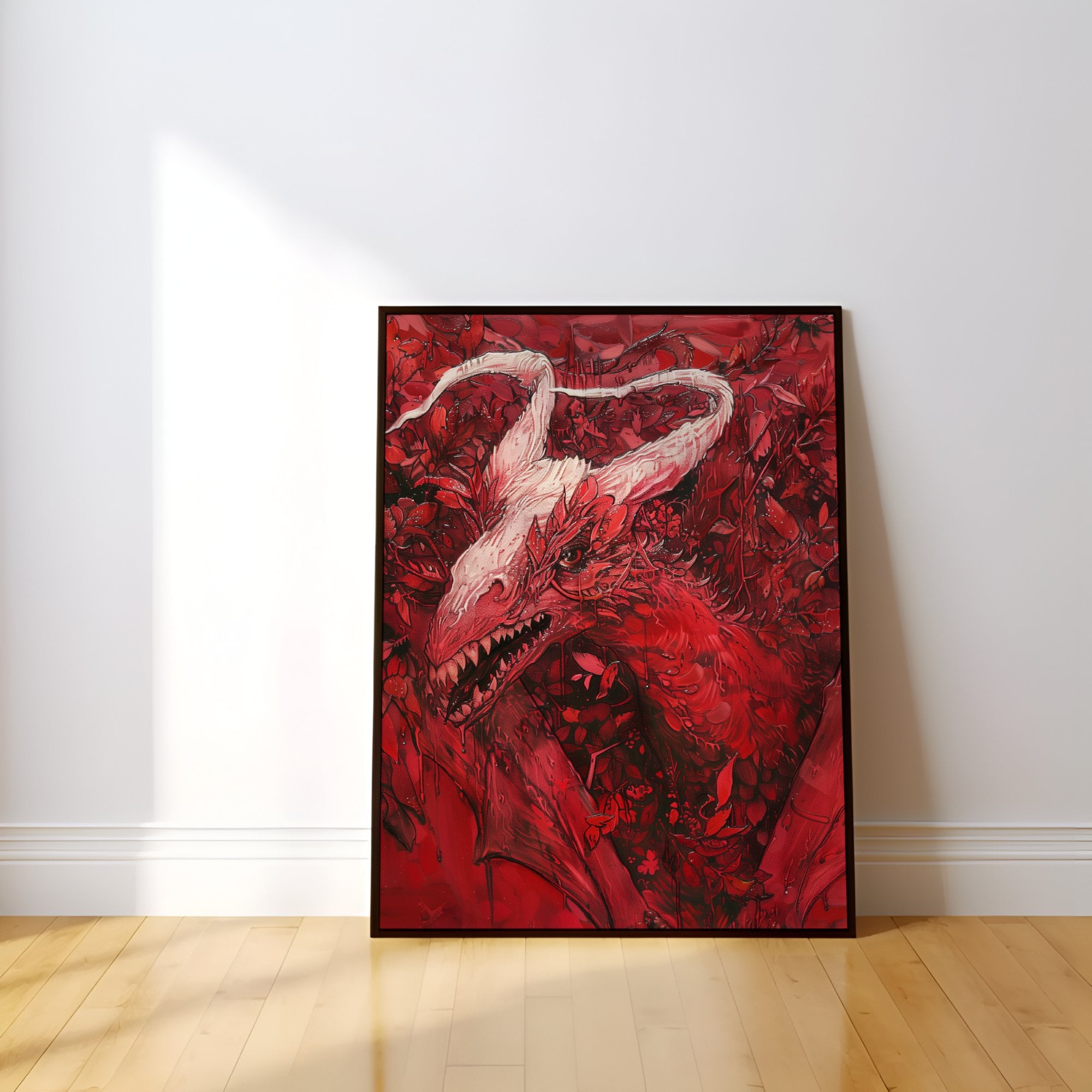 The Crimson Chimera: Red Mystical Creature Art | Dark Fantasy & Mythical Wall Decor