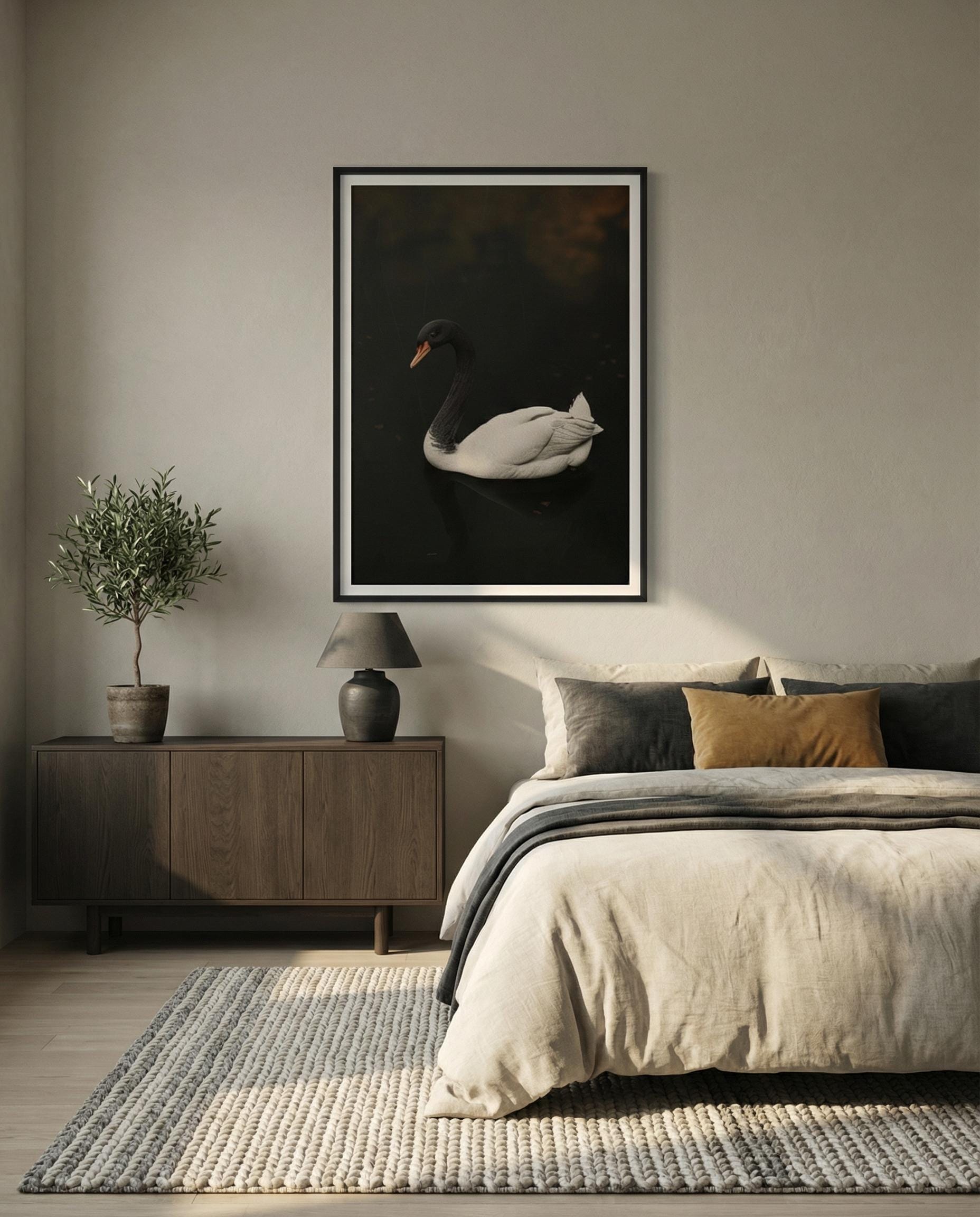 Black Swan Canvas Art: Moody Vintage Lake Scene