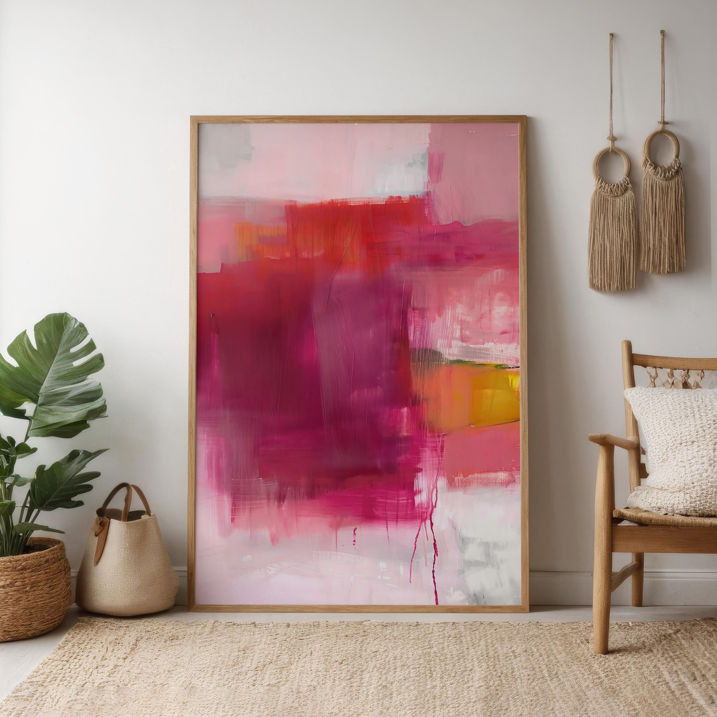 Vibrant Energy: Expressive Abstract Canvas Art in Pink & Red | Modern Statement Wall Decor