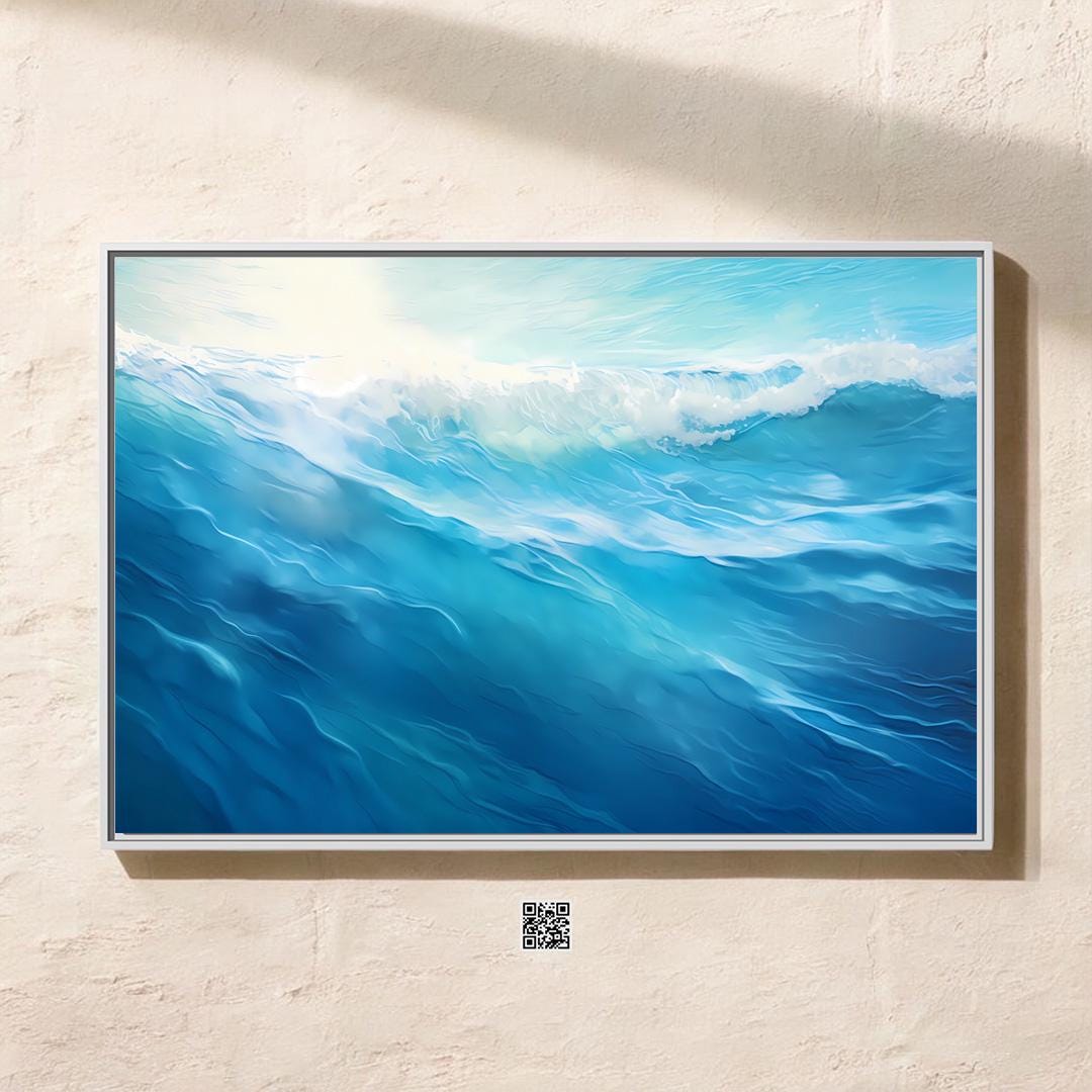 Oceanic Dreamscape: Abstract Blue Wave Art Print | Serene & Modern Framed Wall Decor