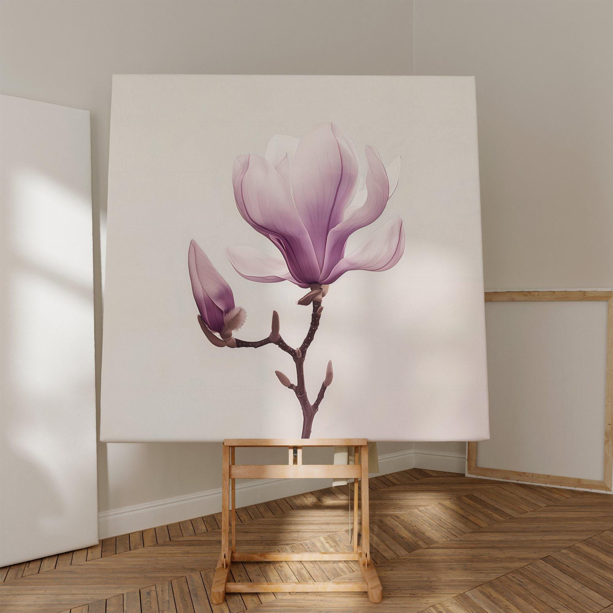 Purple Magnolia Wall Art - Modern Minimalist Flower Decor
