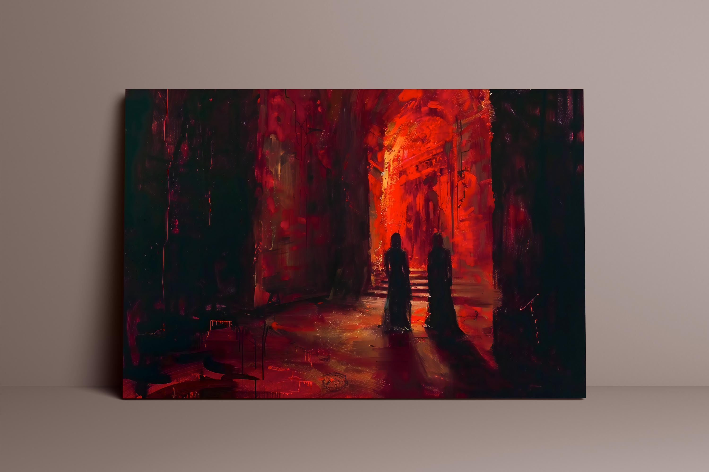 The Crimson Corridor: Mysterious Dark Hallway Art | Moody, Suspenseful & Eerie Wall Decor