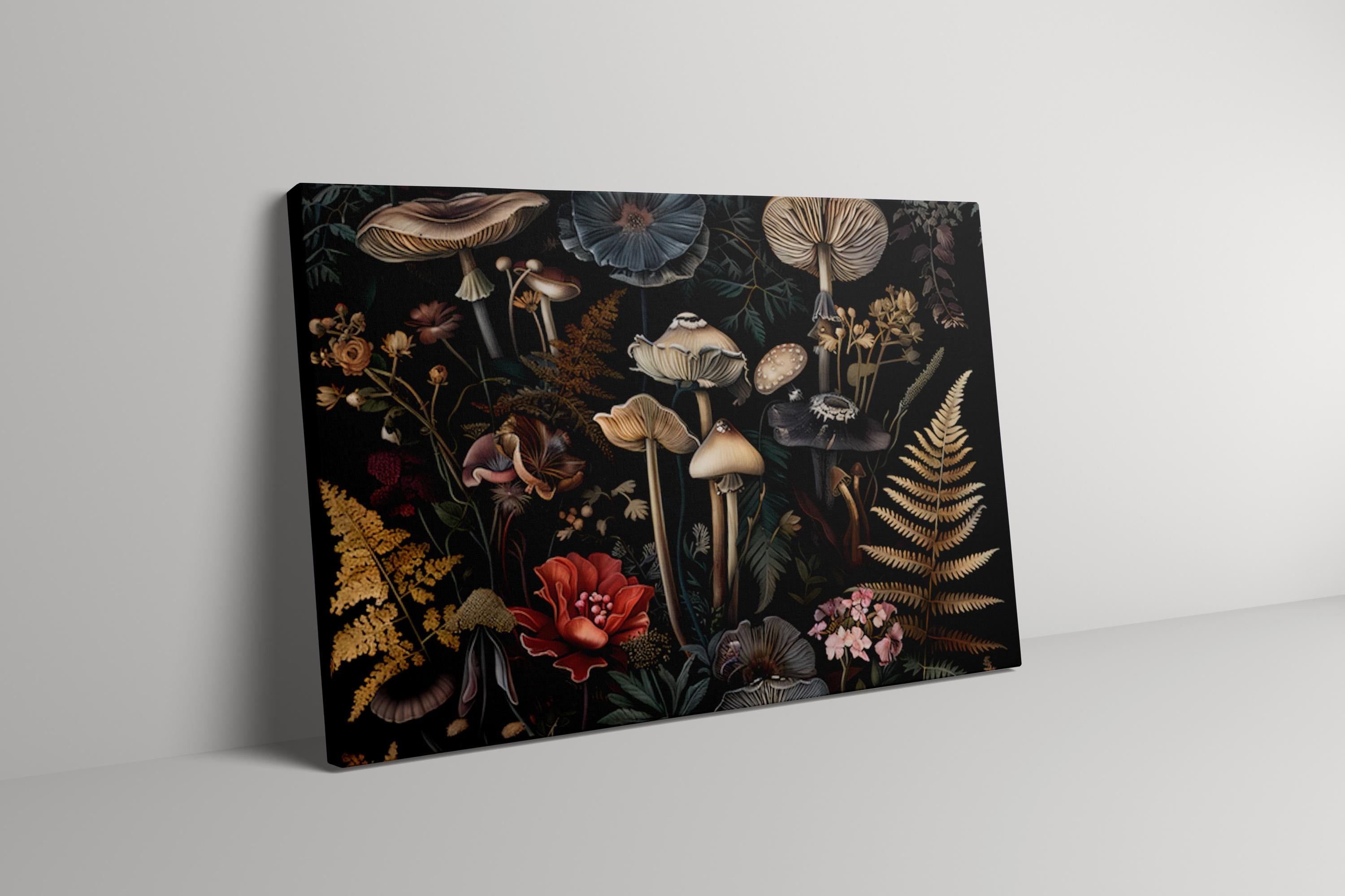 Enchanted Fungi: Dark Botanical Mushroom Art Print | Moody & Magical Forest Floor Decor