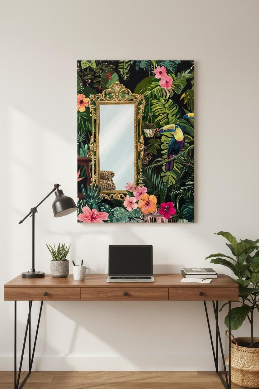 Flamingo Wall Art - Tropical Bathroom Decor | Coral Pink Spa Print