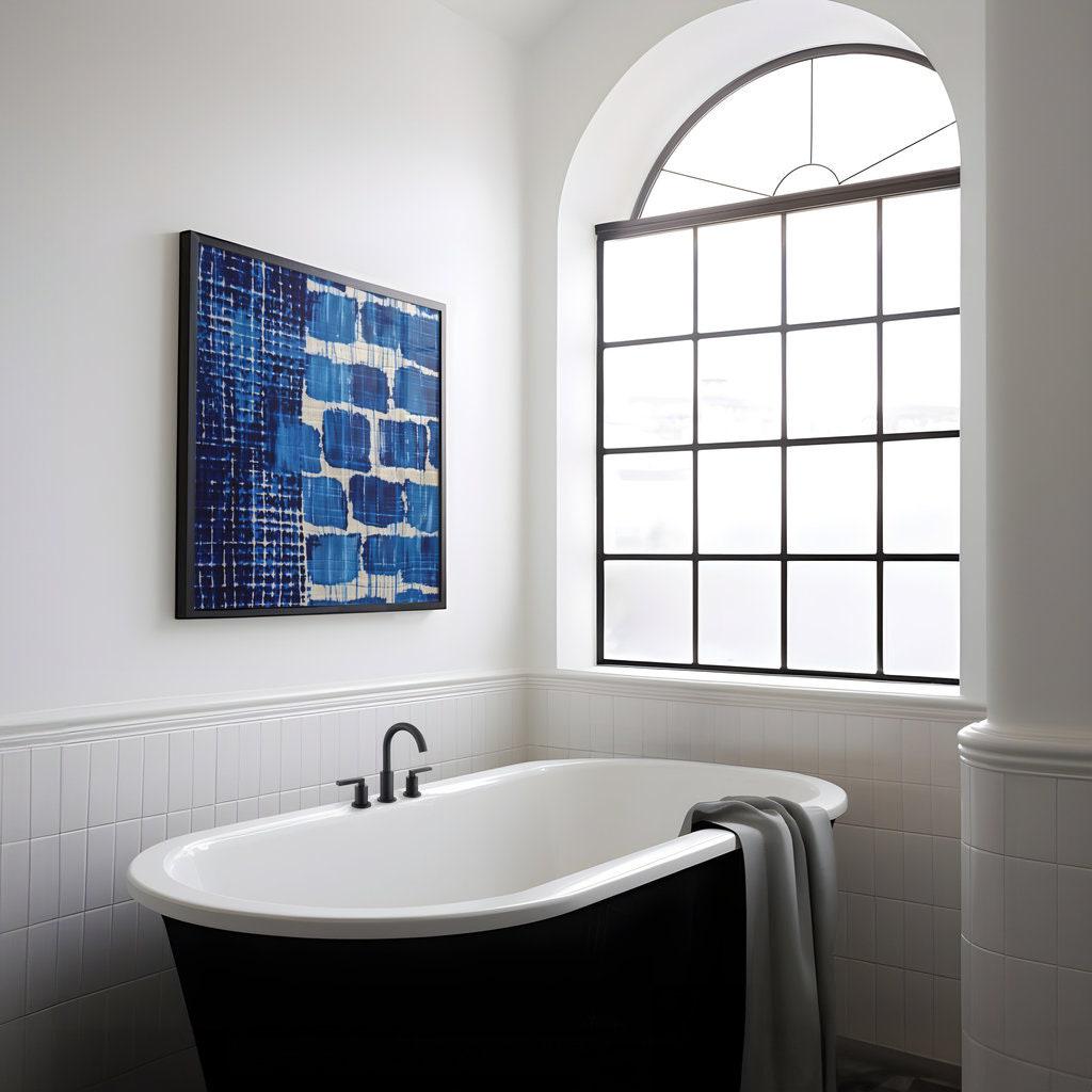 Serene Indigo Flow: Modern Shibori-Inspired Canvas Art | Blue and White Abstract Decor