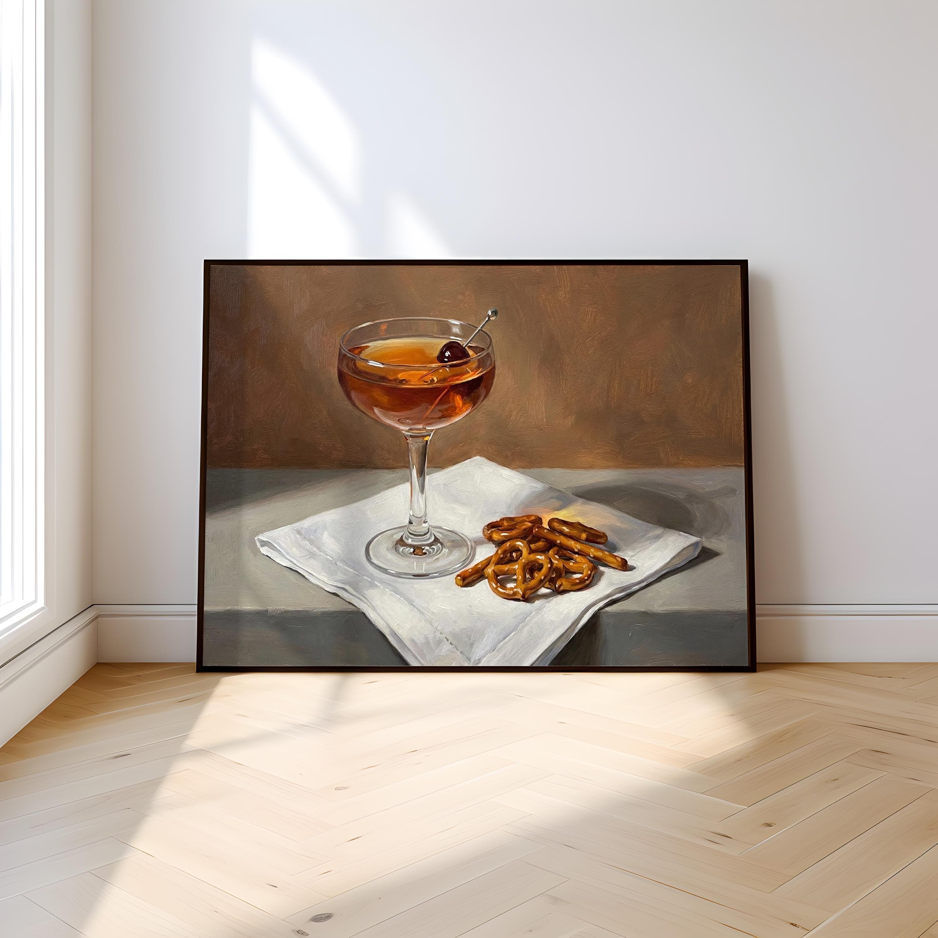 Mid Century Manhattan Cocktail Print - Moody Bar Cart Decor